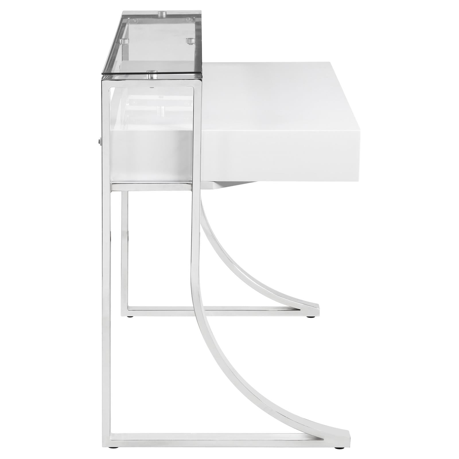 Gemma Glossy White/Chrome 2-Drawer Writing Desk - 802141 - Luna Furniture - Dallas Store