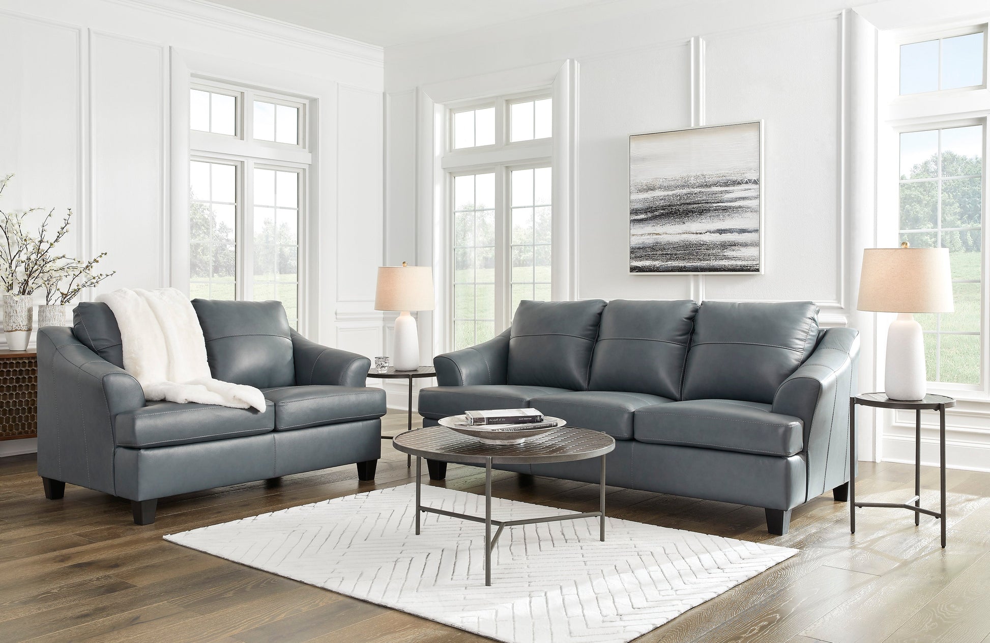 Genoa Steel Leather Living Room Set - SET | 4770538 | 4770535 - Luna Furniture - Dallas Store