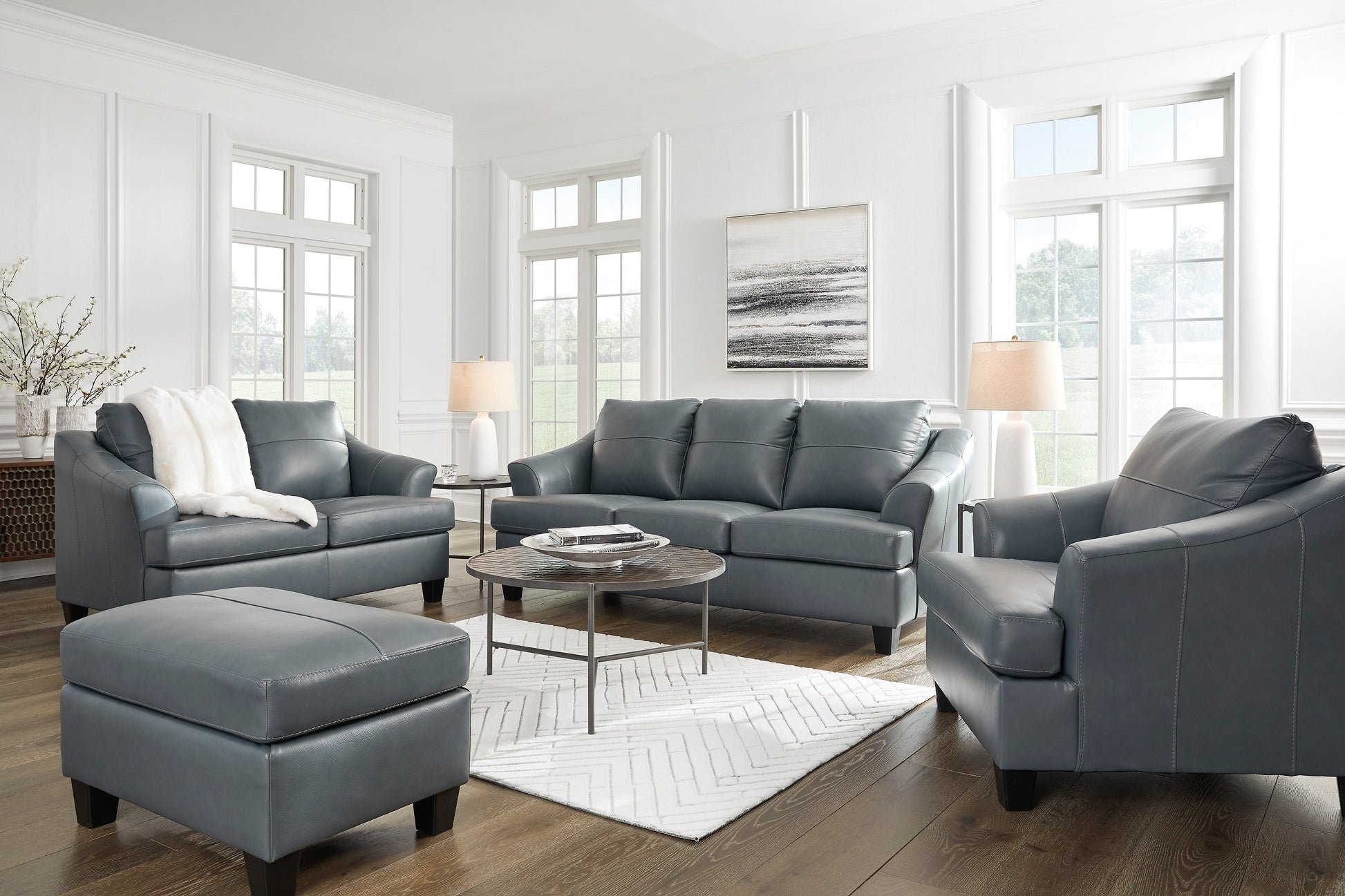 Genoa Steel Leather Living Room Set - SET | 4770538 | 4770535 - Luna Furniture - Dallas Store