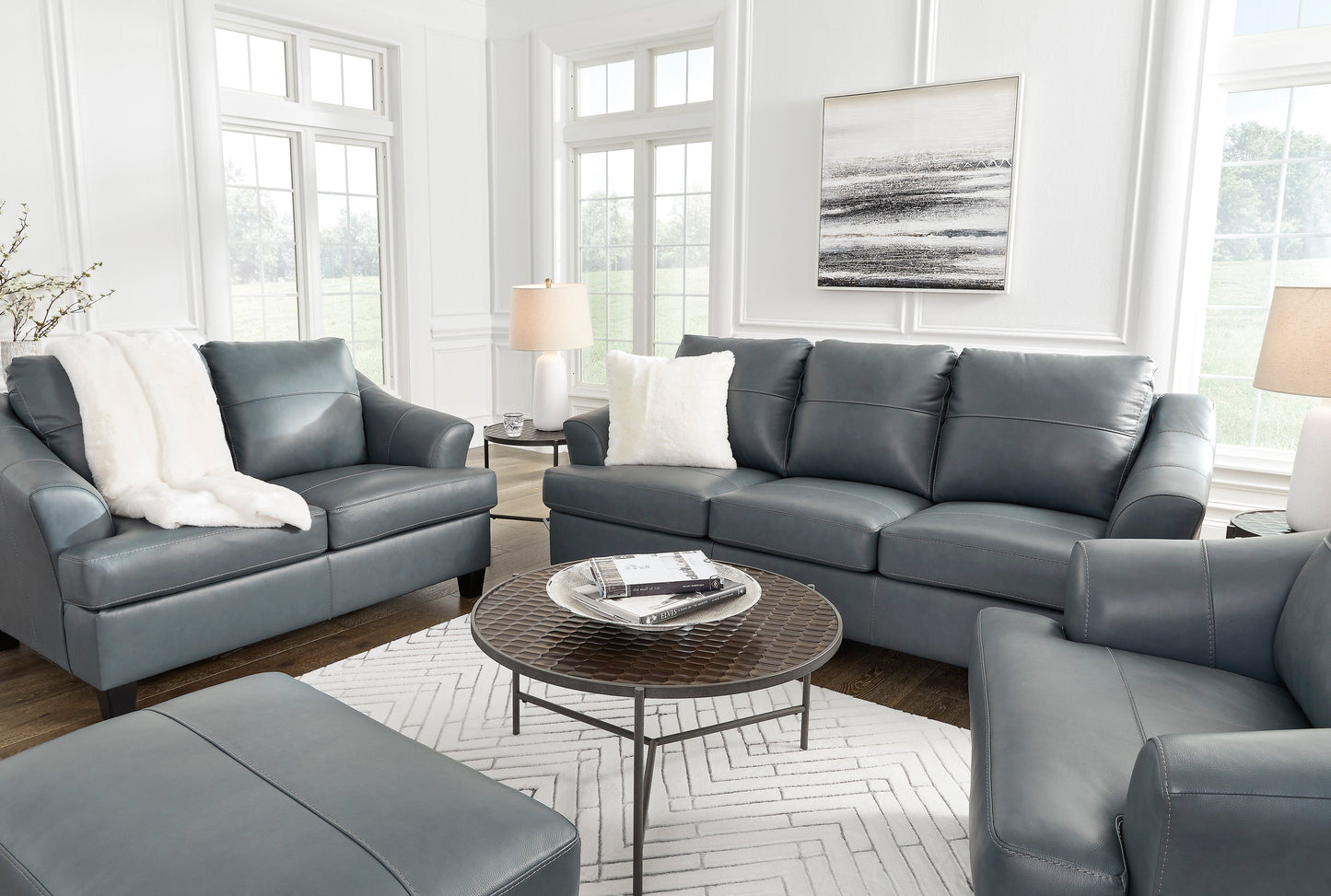 Genoa Steel Leather Living Room Set - SET | 4770538 | 4770535 - Luna Furniture - Dallas Store