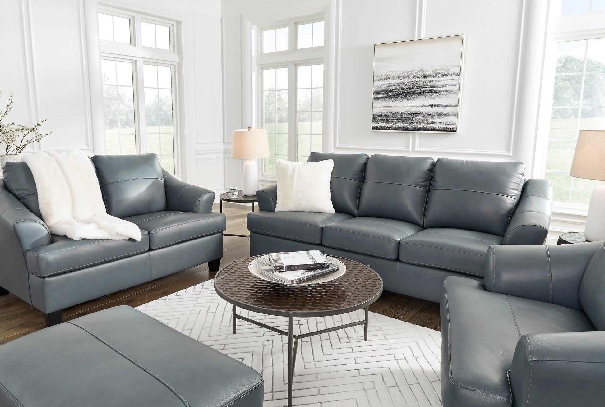 Genoa Steel Leather Living Room Set - SET | 4770538 | 4770535 - Luna Furniture - Dallas Store
