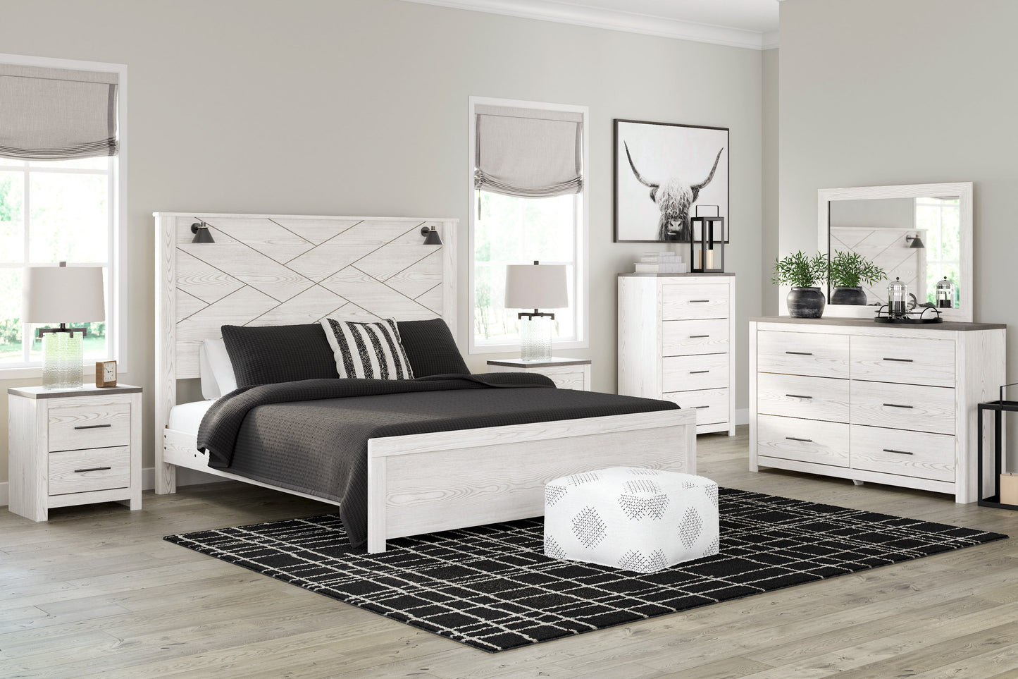 Gerridan White/Gray Lighted Panel Bedroom Set - SET | B1190-54 | B1190-57 | B1190-98 | B1190-92 | B1190-44 - Luna Furniture - Dallas Store