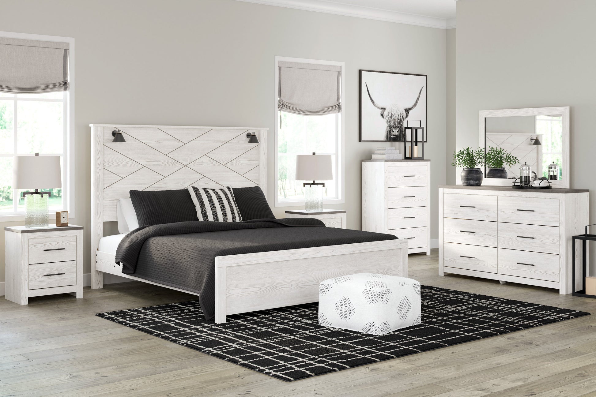Gerridan White/Gray Lighted Panel Bedroom Set - SET | B1190-54 | B1190-57 | B1190-98 | B1190-92 | B1190-44 - Luna Furniture - Dallas Store