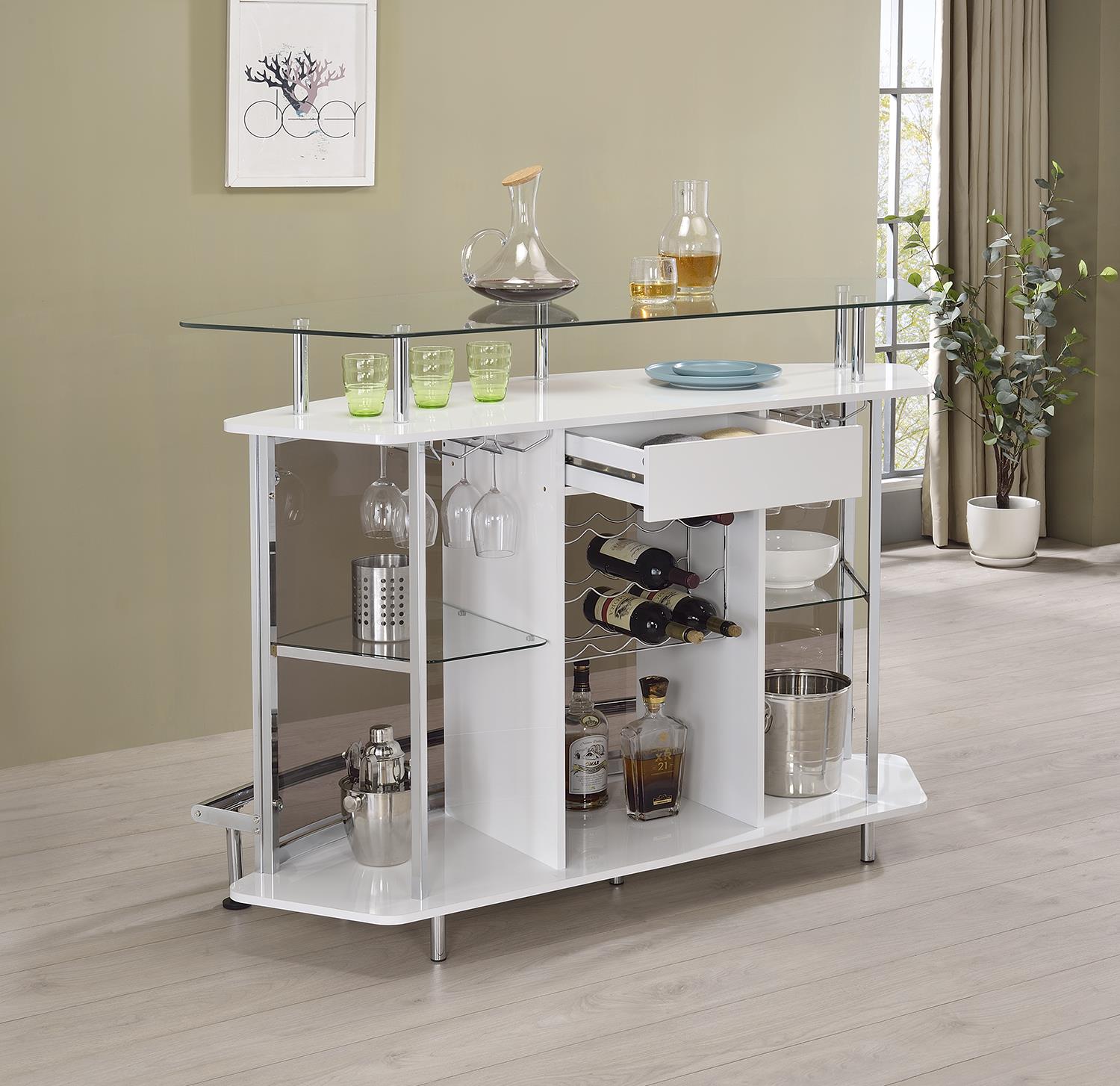 Gideon Crescent Shaped Glass Top Bar Unit with Drawer - 182235 - Luna Furniture - Dallas Store
