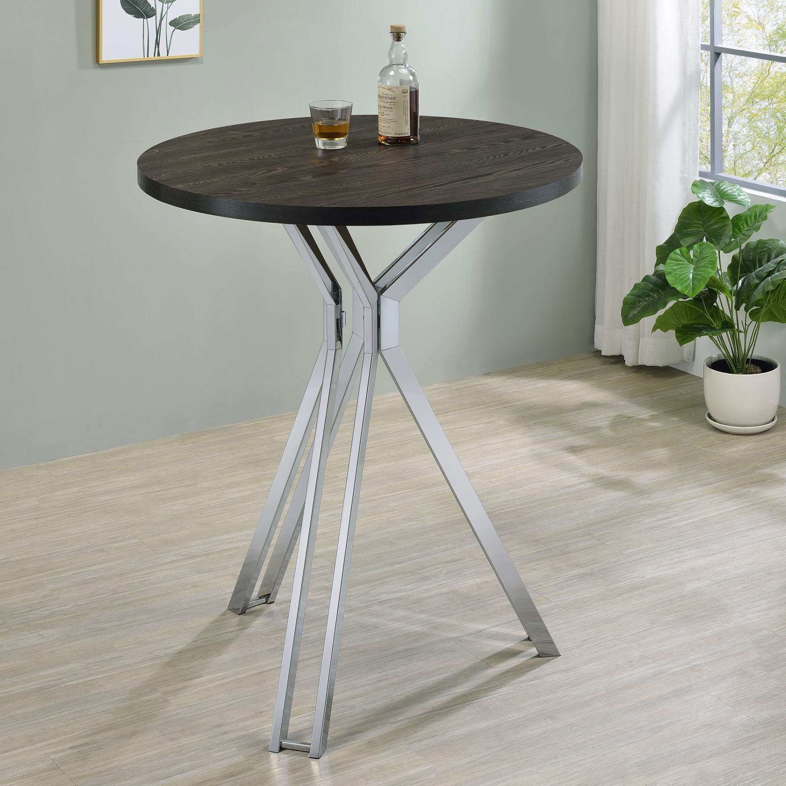 Glenbrook Satin Nickel Round Glass Top Bar Table - 183131 - Luna Furniture - Dallas Store