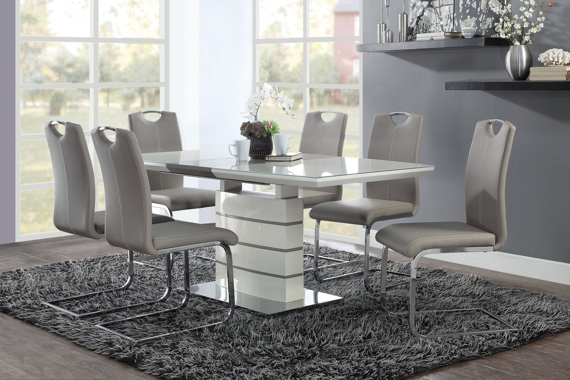 Glissand Chrome Metal/Gray Faux Leather Side Chair, Set of 2 - 5599S - Luna Furniture - Dallas Store