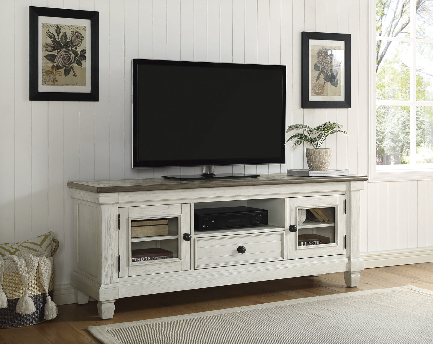Granby Antique White 64" TV Stand - 56270NW-64T - Luna Furniture - Dallas Store