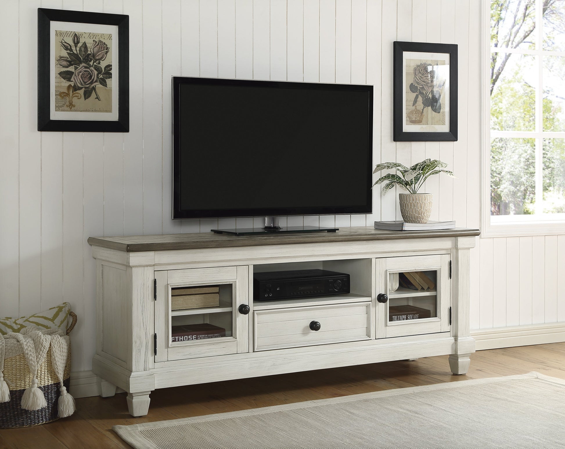 Granby Antique White 64" TV Stand - 56270NW-64T - Luna Furniture - Dallas Store