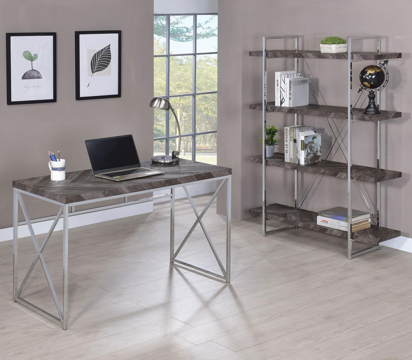 Grimma Rustic Gray Herringbone 4-Shelf Bookcase - 802613 - Luna Furniture - Dallas Store