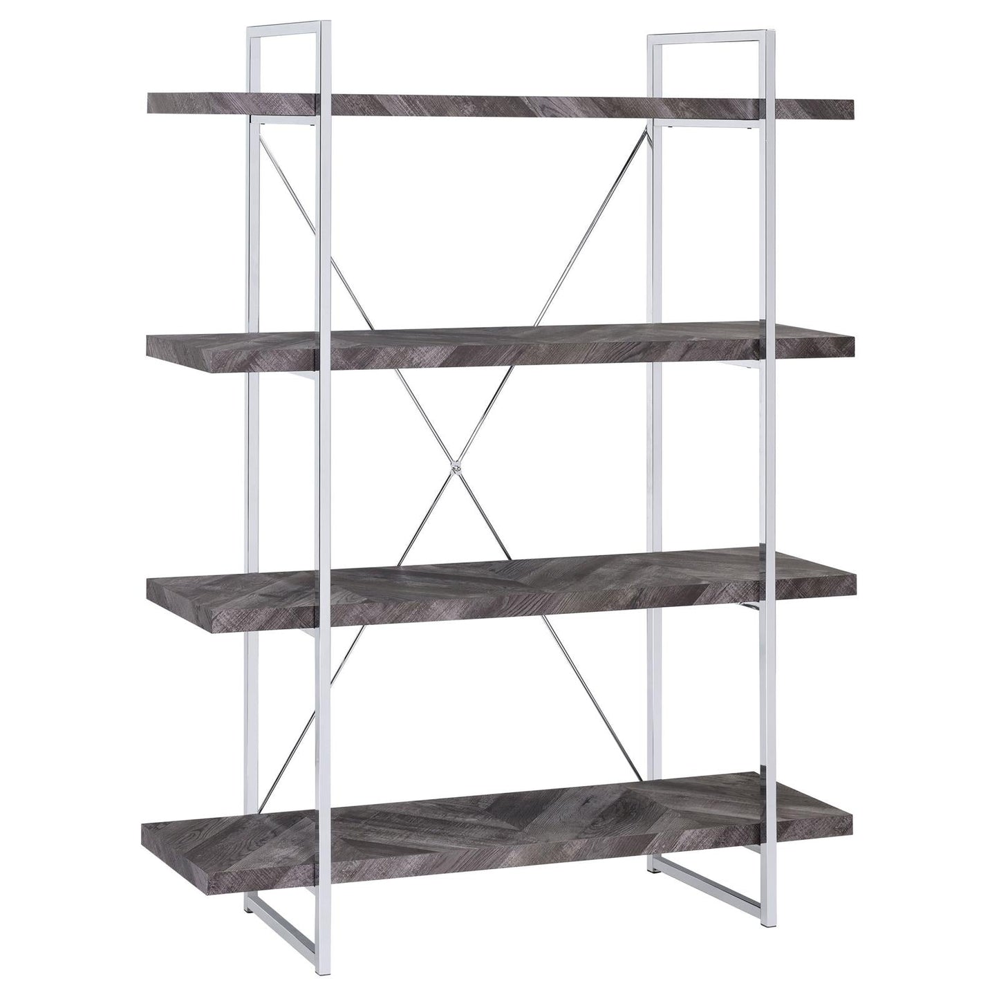 Grimma Rustic Gray Herringbone 4-Shelf Bookcase - 802613 - Luna Furniture - Dallas Store