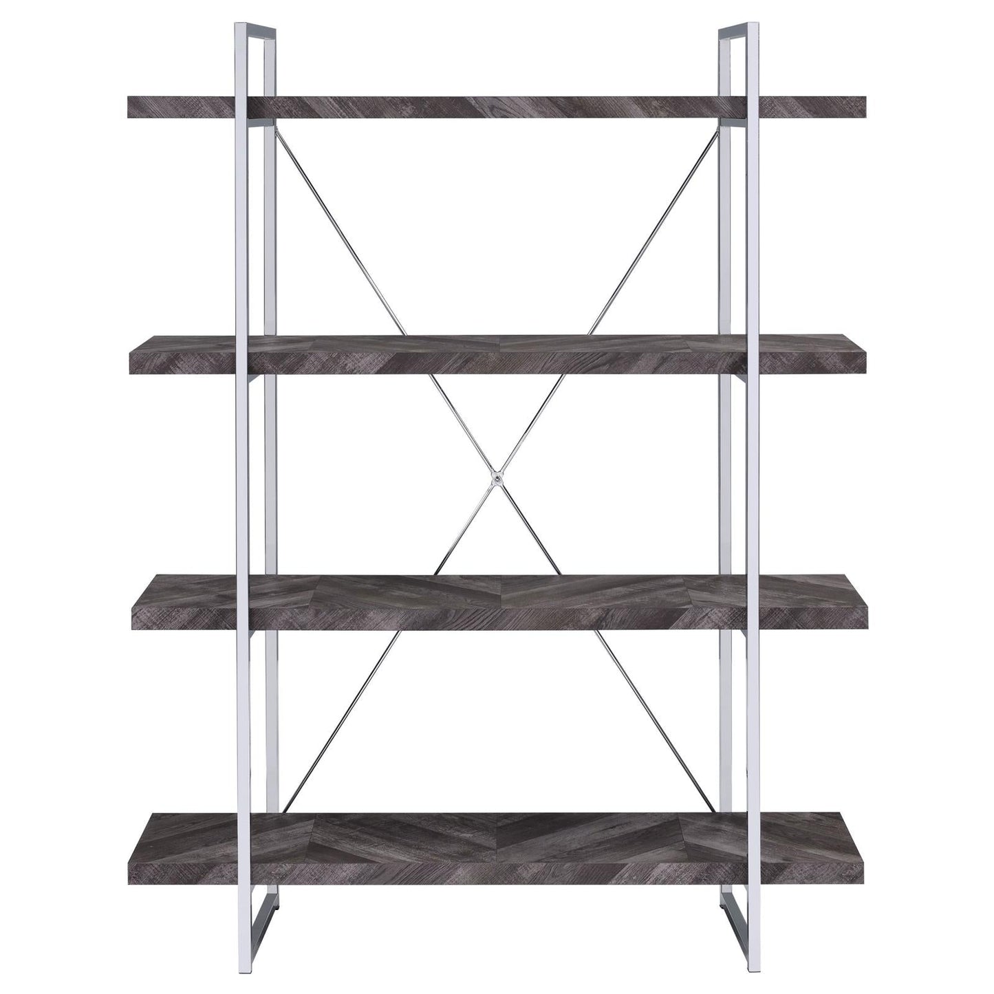Grimma Rustic Gray Herringbone 4-Shelf Bookcase - 802613 - Luna Furniture - Dallas Store