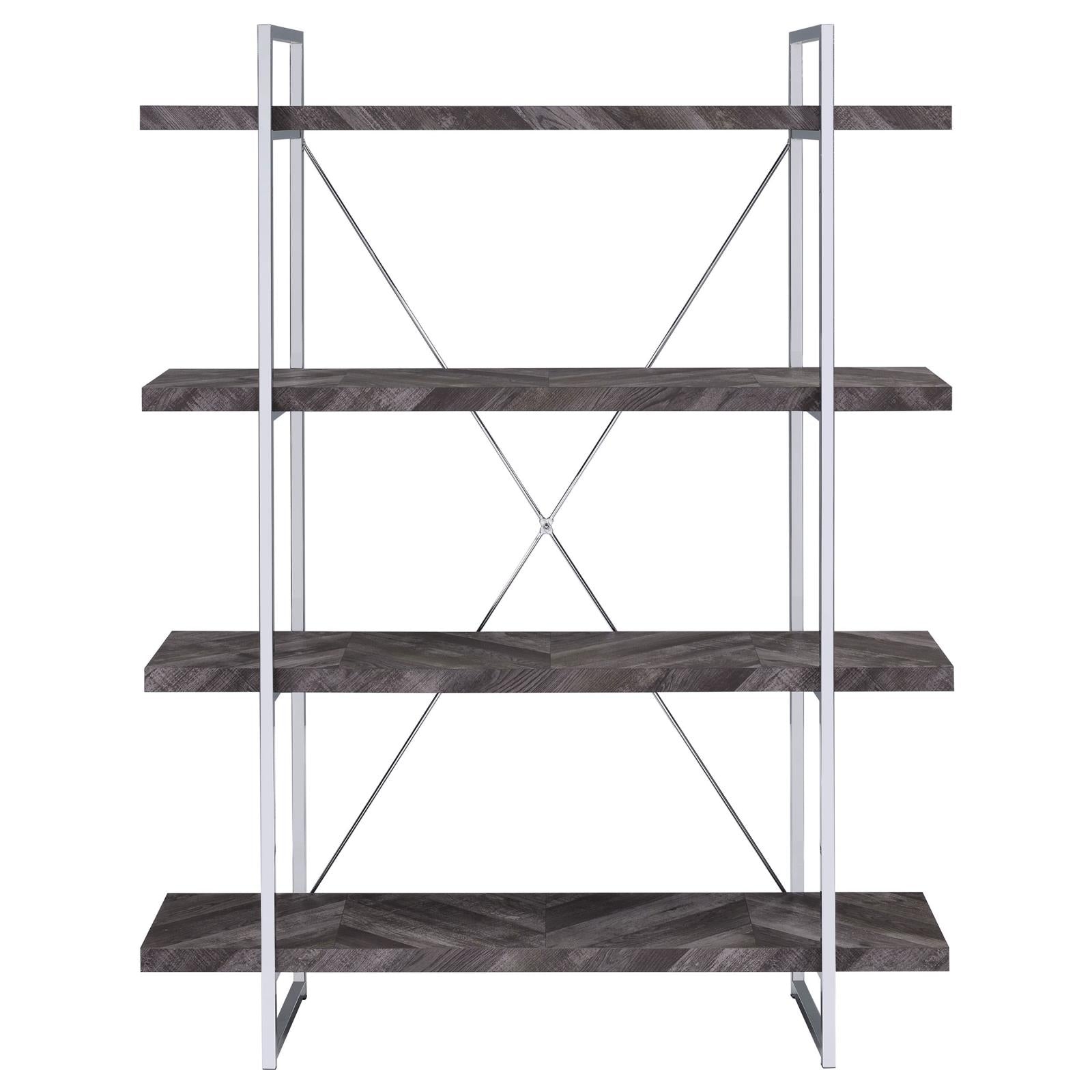Grimma Rustic Gray Herringbone 4-Shelf Bookcase - 802613 - Luna Furniture - Dallas Store