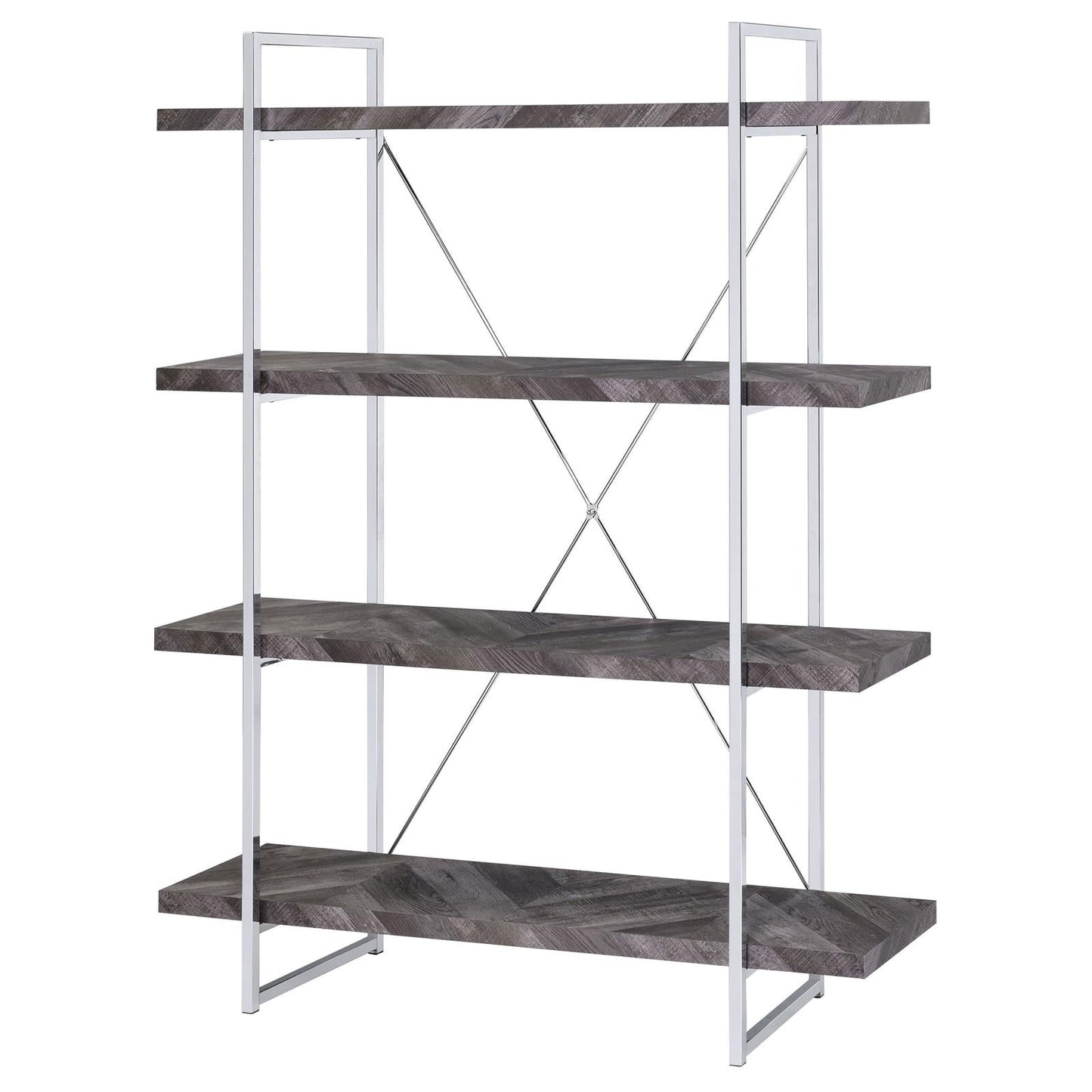 Grimma Rustic Gray Herringbone 4-Shelf Bookcase - 802613 - Luna Furniture - Dallas Store