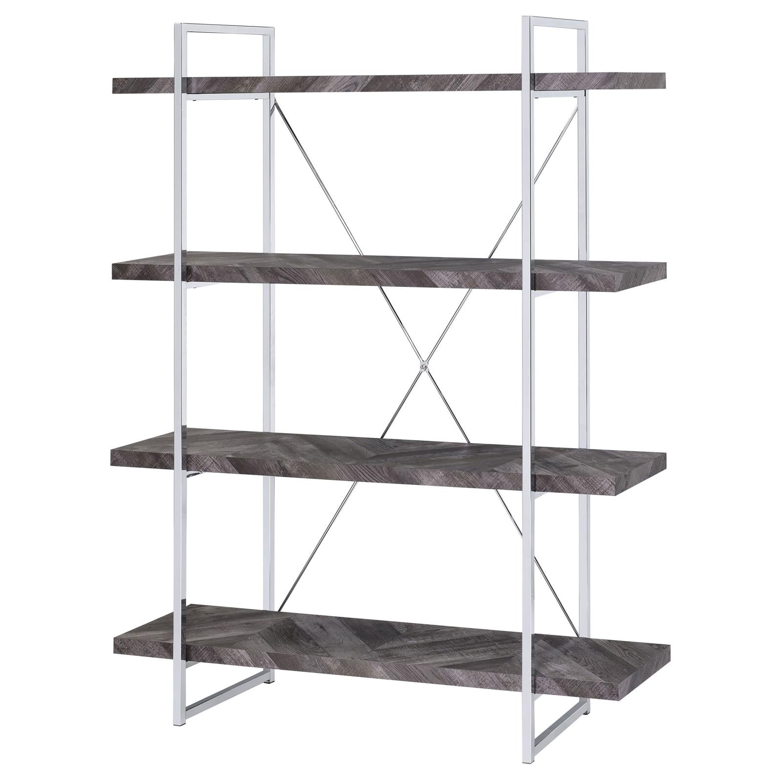Grimma Rustic Gray Herringbone 4-Shelf Bookcase - 802613 - Luna Furniture - Dallas Store