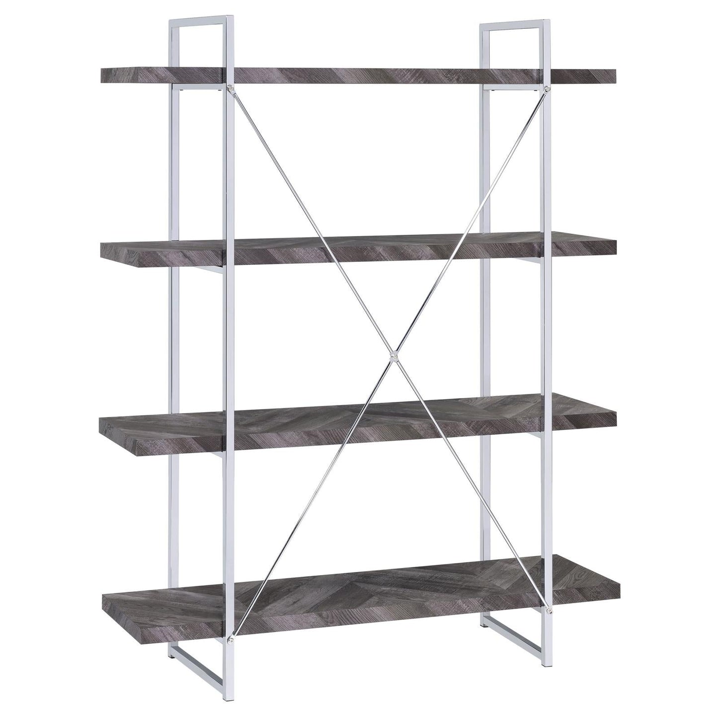Grimma Rustic Gray Herringbone 4-Shelf Bookcase - 802613 - Luna Furniture - Dallas Store