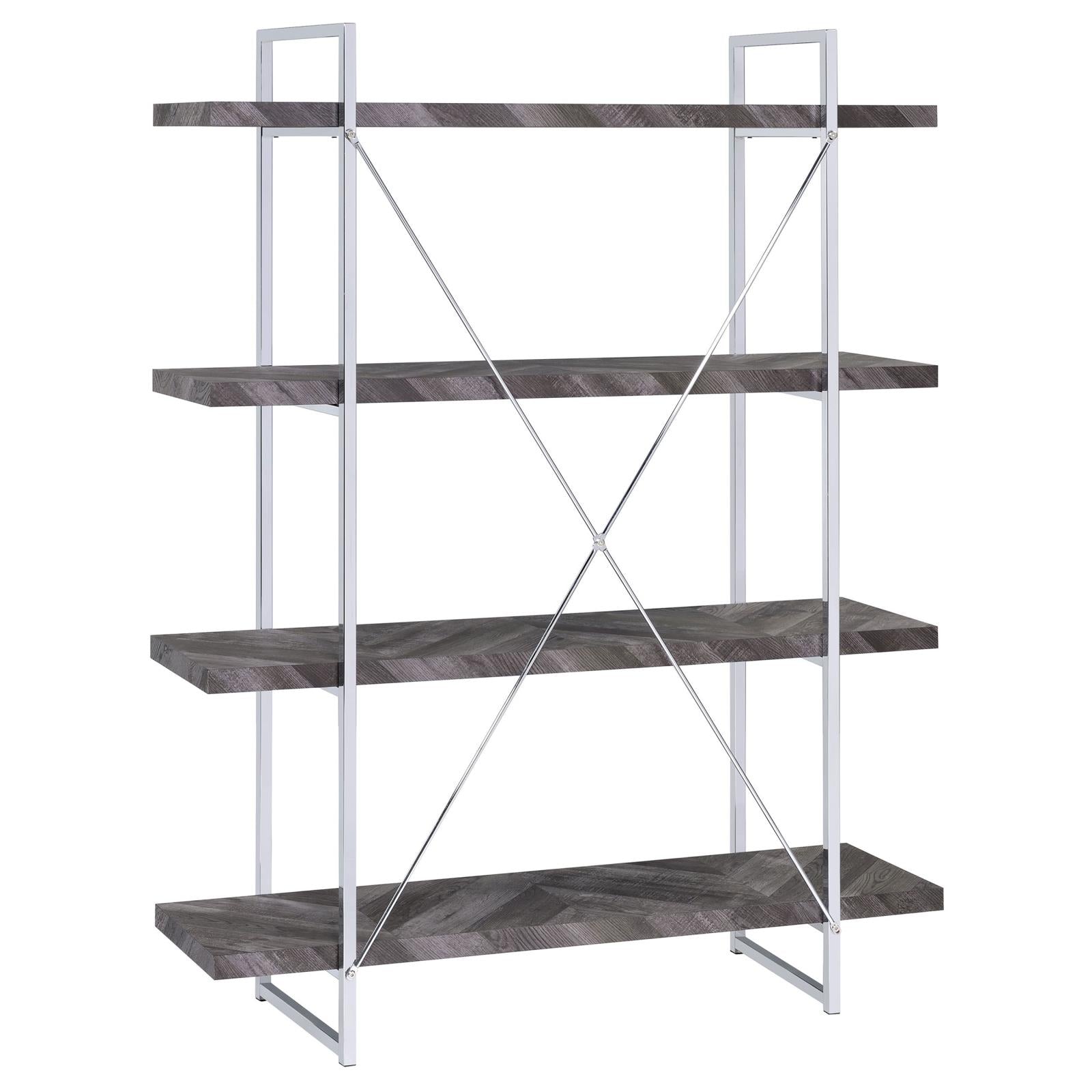 Grimma Rustic Gray Herringbone 4-Shelf Bookcase - 802613 - Luna Furniture - Dallas Store
