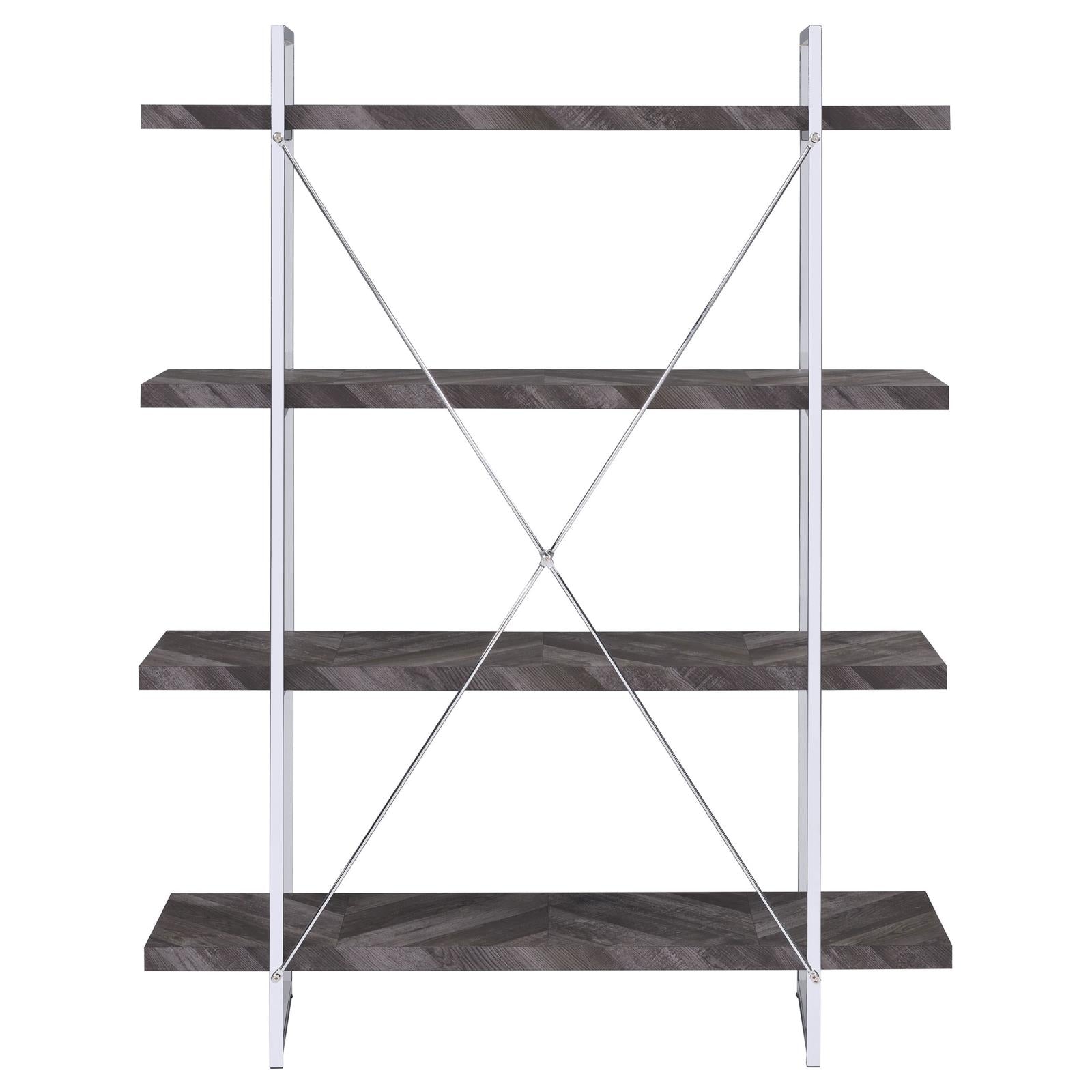 Grimma Rustic Gray Herringbone 4-Shelf Bookcase - 802613 - Luna Furniture - Dallas Store