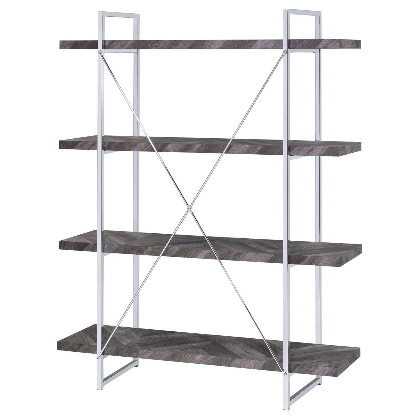 Grimma Rustic Gray Herringbone 4-Shelf Bookcase - 802613 - Luna Furniture - Dallas Store