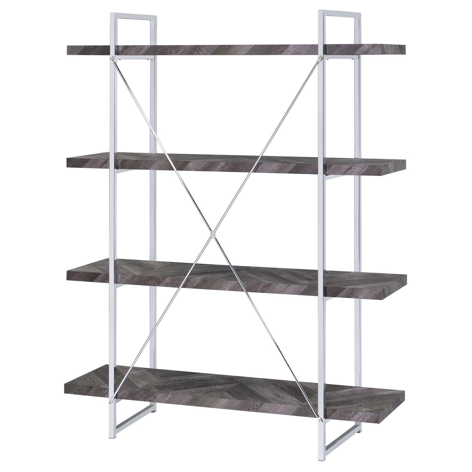 Grimma Rustic Gray Herringbone 4-Shelf Bookcase - 802613 - Luna Furniture - Dallas Store
