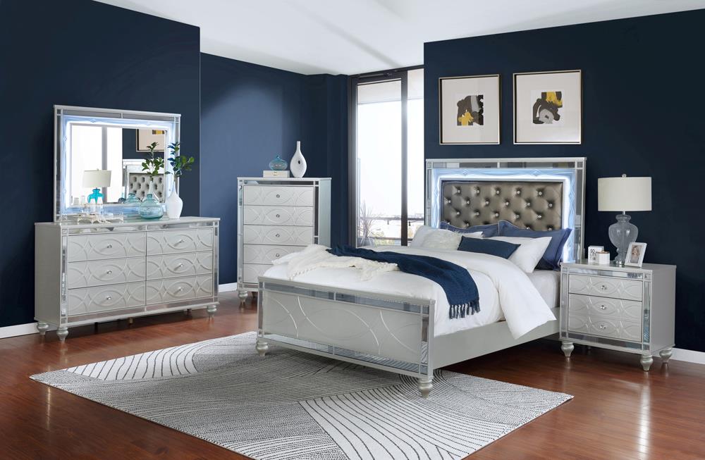 Gunnison California King Panel Bed with LED Lighting Silver Metallic - 223211KW - Luna Furniture - Dallas Store