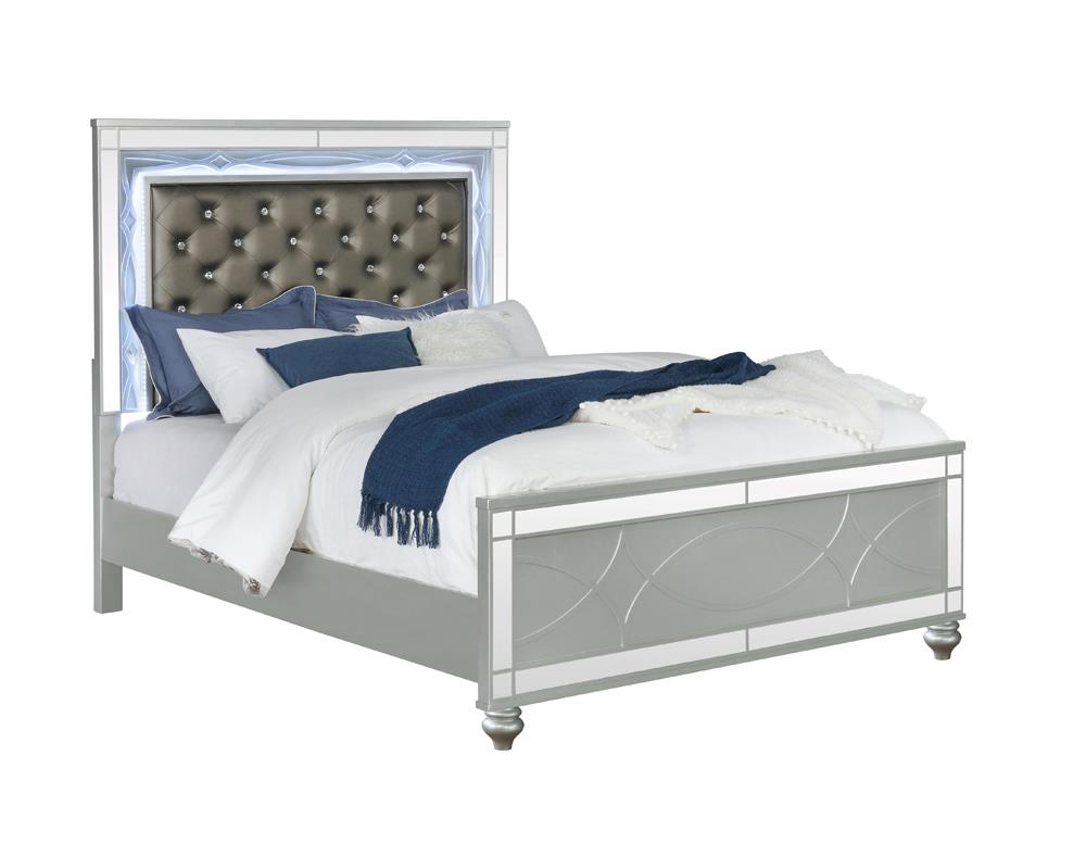 Gunnison Eastern King Panel Bed with LED Lighting Silver Metallic - 223211KE - Luna Furniture - Dallas Store