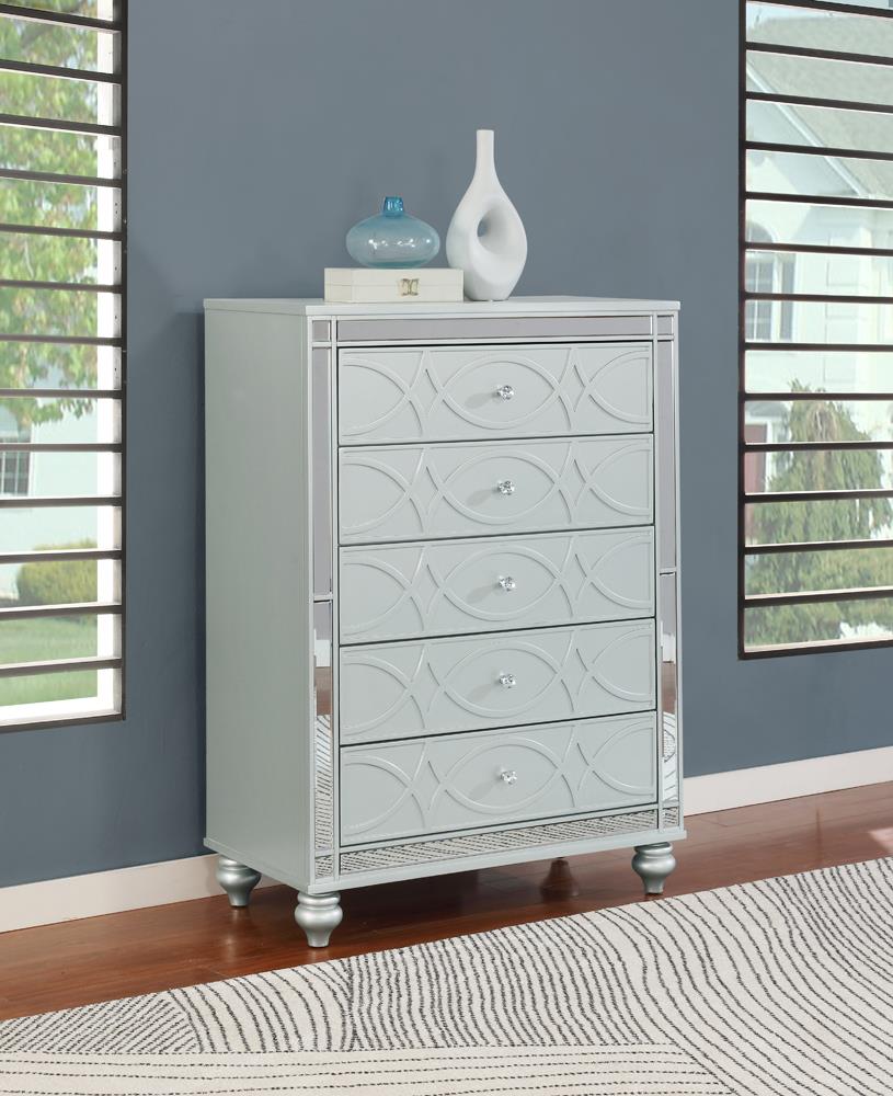 Gunnison Silver Metallic 5-Drawer Chest - 223215 - Luna Furniture - Dallas Store