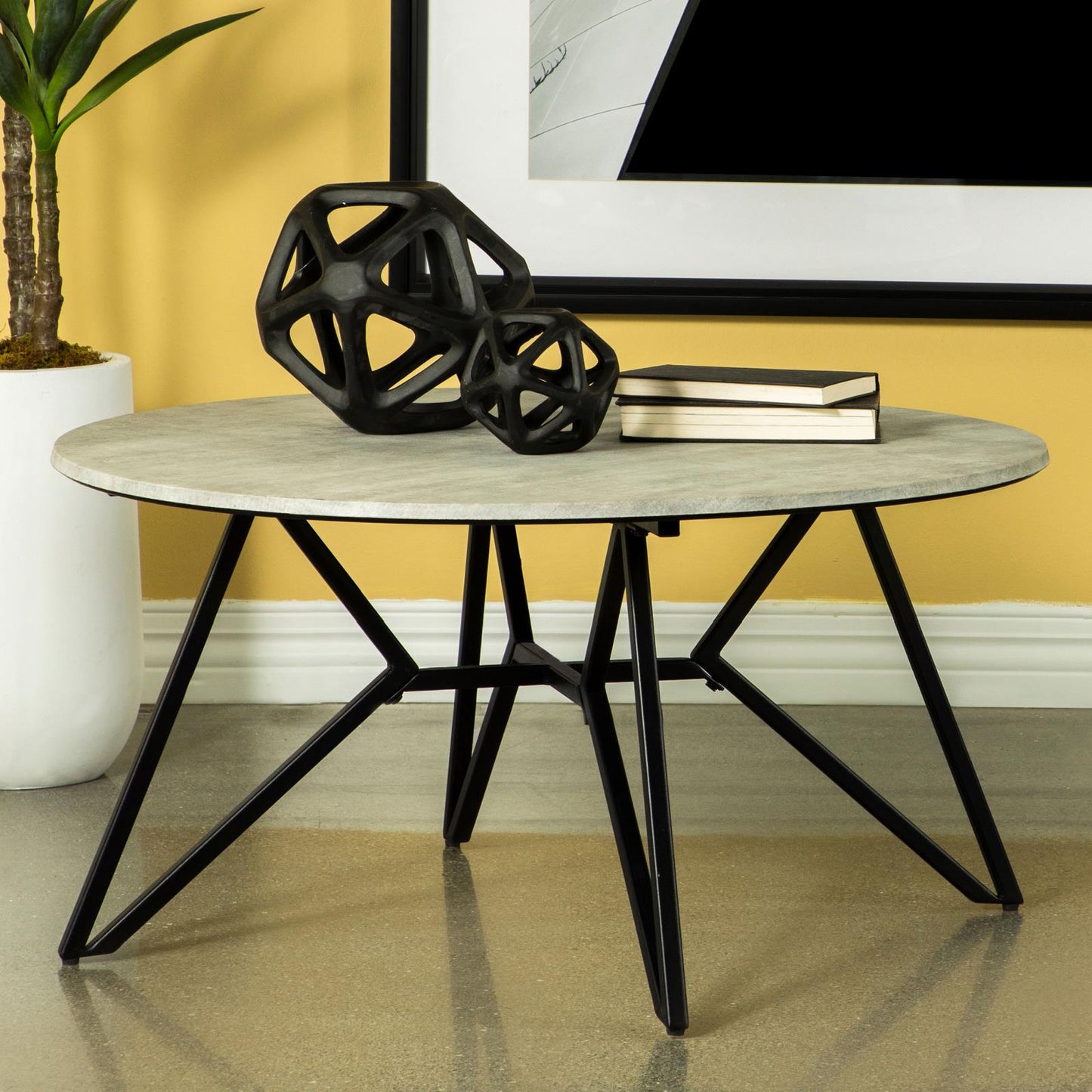 Hadi Cement/Gunmetal Round Coffee Table with Hairpin Legs - 736178 - Luna Furniture - Dallas Store
