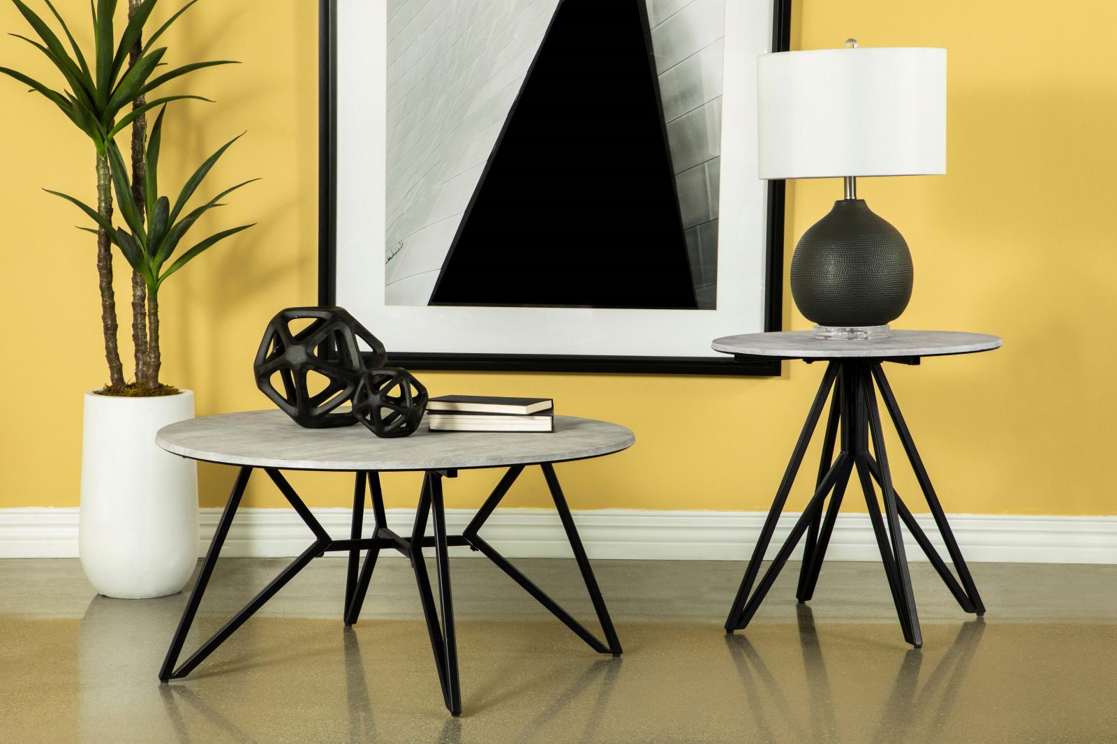 Hadi Cement/Gunmetal Round Coffee Table with Hairpin Legs - 736178 - Luna Furniture - Dallas Store