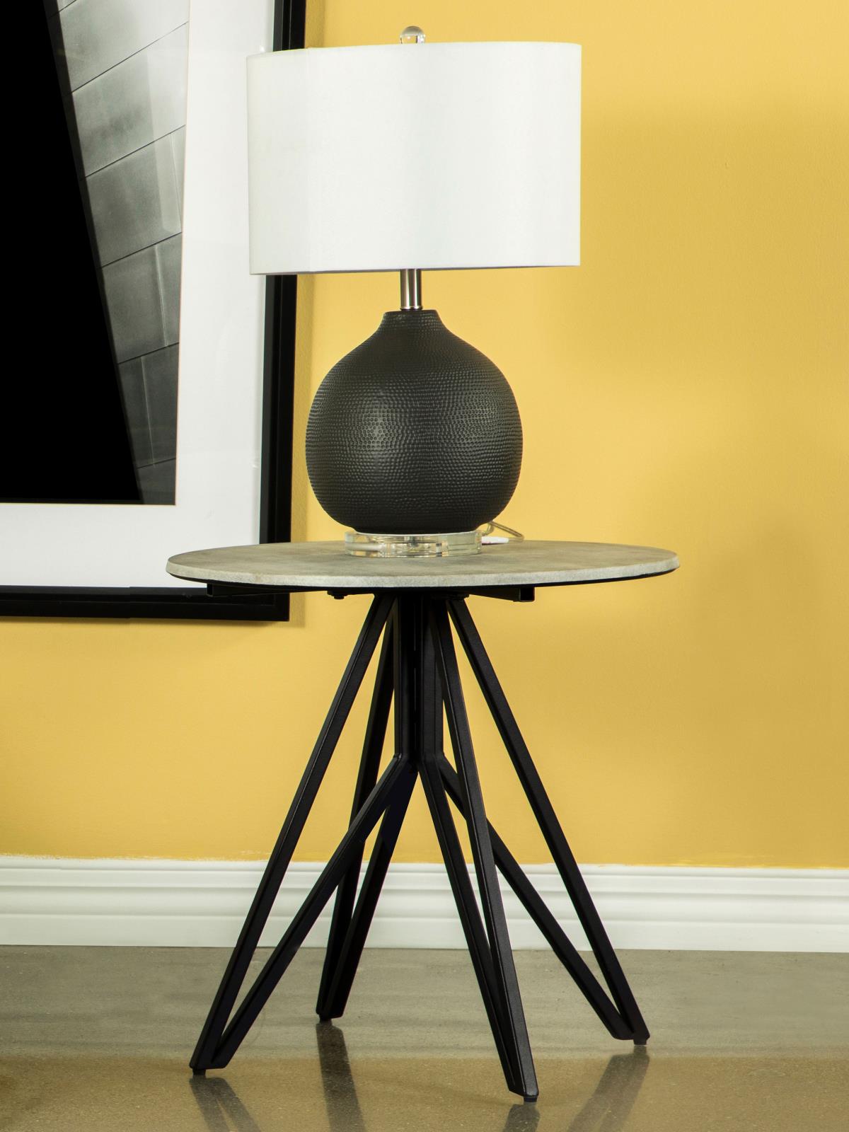 Hadi Round End Table with Hairpin Legs Cement/Gunmetal - 736177 - Luna Furniture - Dallas Store