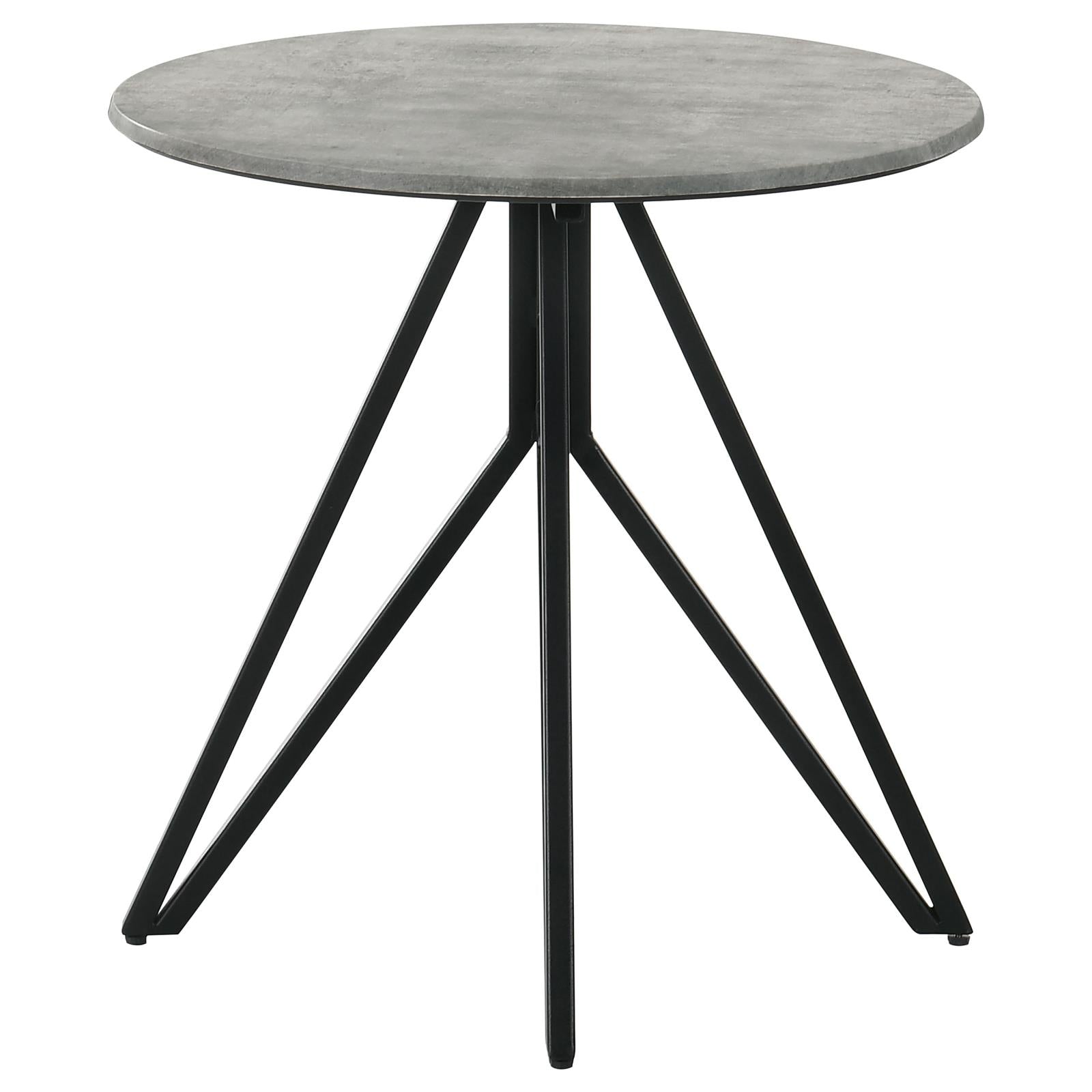 Hadi Round End Table with Hairpin Legs Cement/Gunmetal - 736177 - Luna Furniture - Dallas Store