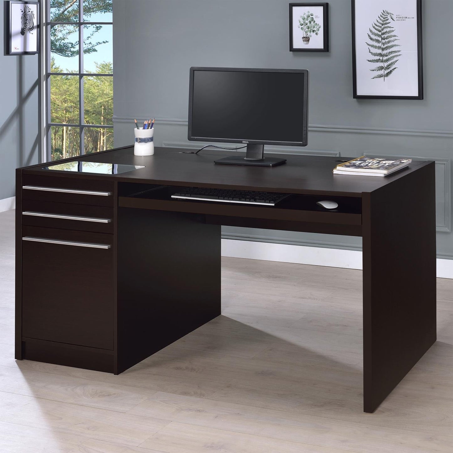 Halston Cappuccino 3-Drawer Connect-it Office Desk - 800982 - Luna Furniture - Dallas Store