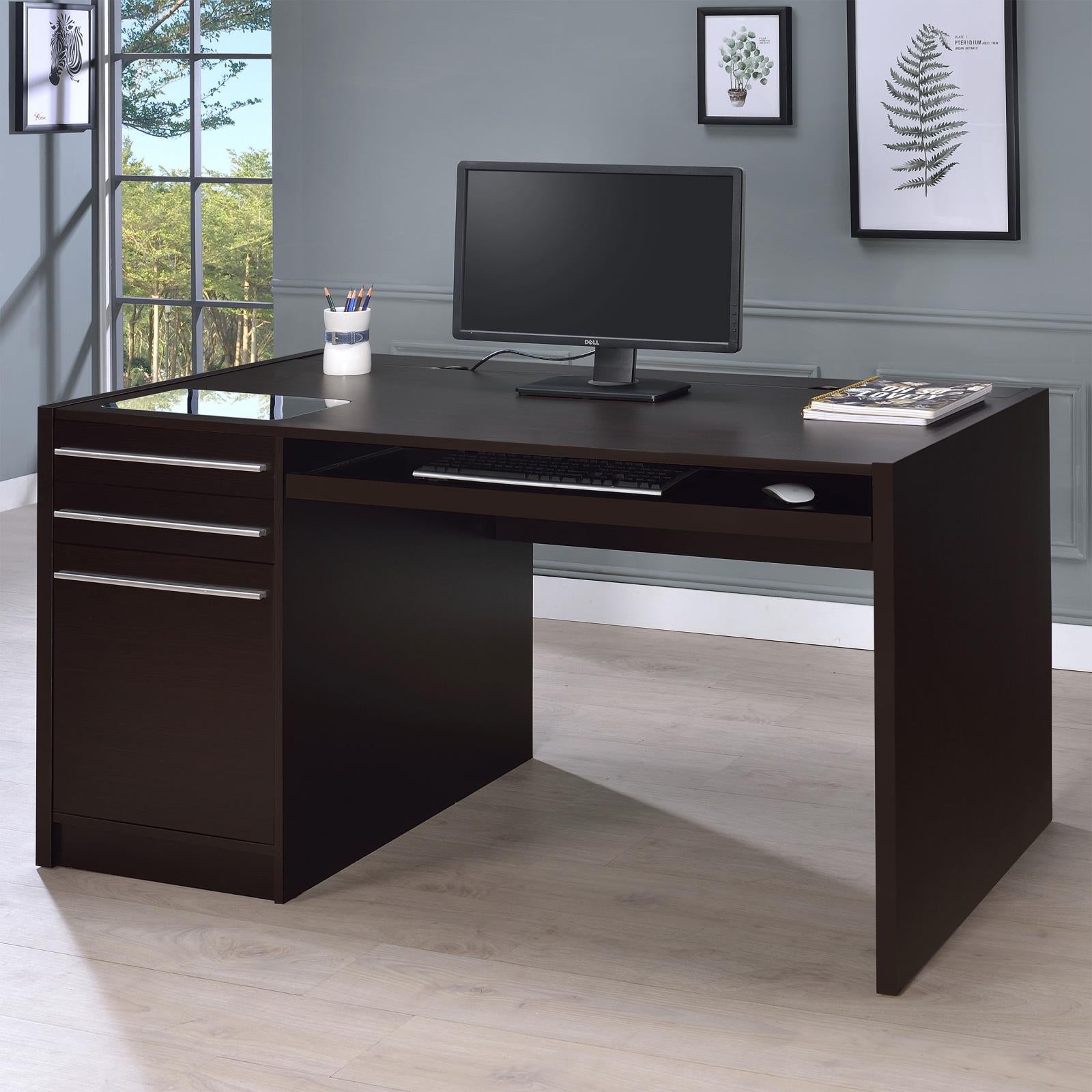 Halston Cappuccino 3-Drawer Connect-it Office Desk - 800982 - Luna Furniture - Dallas Store