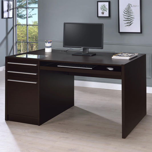 Halston Cappuccino 3-Drawer Connect-it Office Desk - 800982 - Luna Furniture - Dallas Store