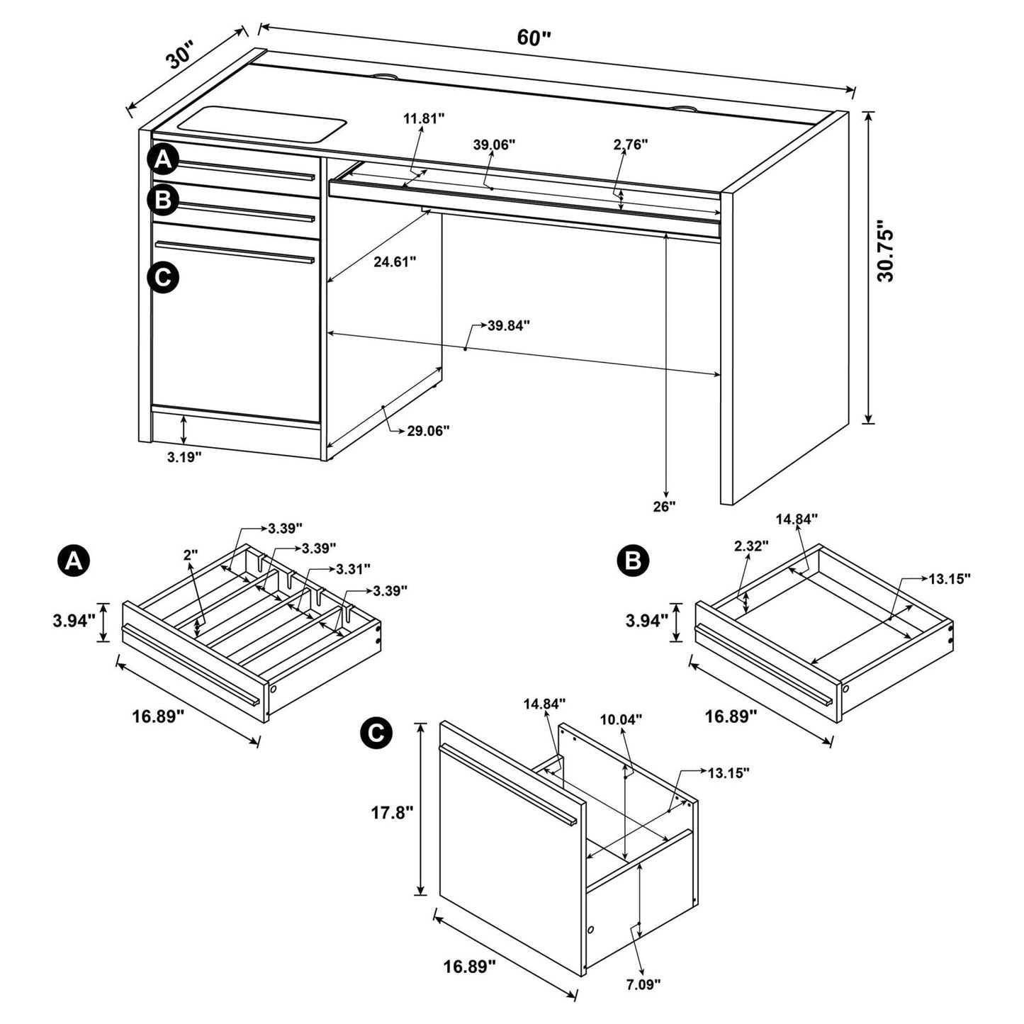Halston Cappuccino 3-Drawer Connect-it Office Desk - 800982 - Luna Furniture - Dallas Store