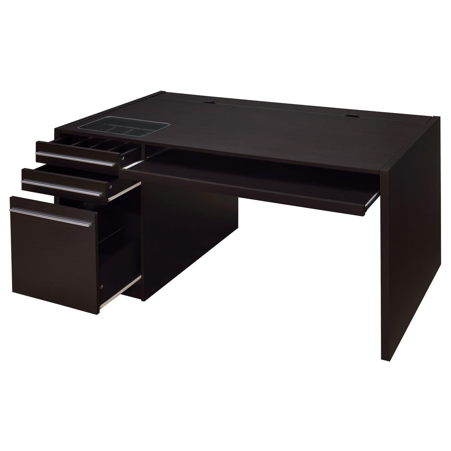 Halston Cappuccino 3-Drawer Connect-it Office Desk - 800982 - Luna Furniture - Dallas Store