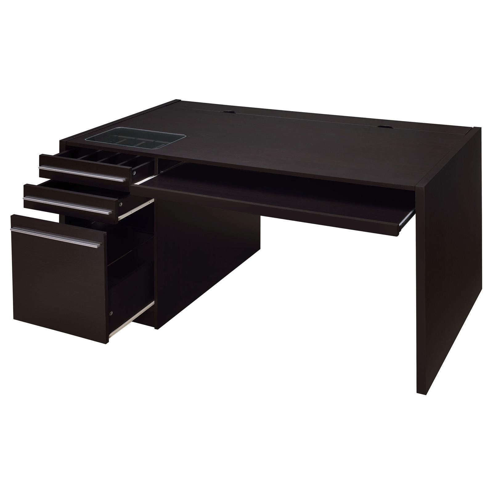 Halston Cappuccino 3-Drawer Connect-it Office Desk - 800982 - Luna Furniture - Dallas Store
