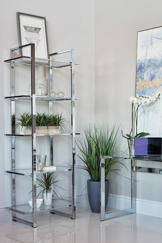 Hartford Chrome Glass Shelf Bookcase - 805538 - Luna Furniture - Dallas Store