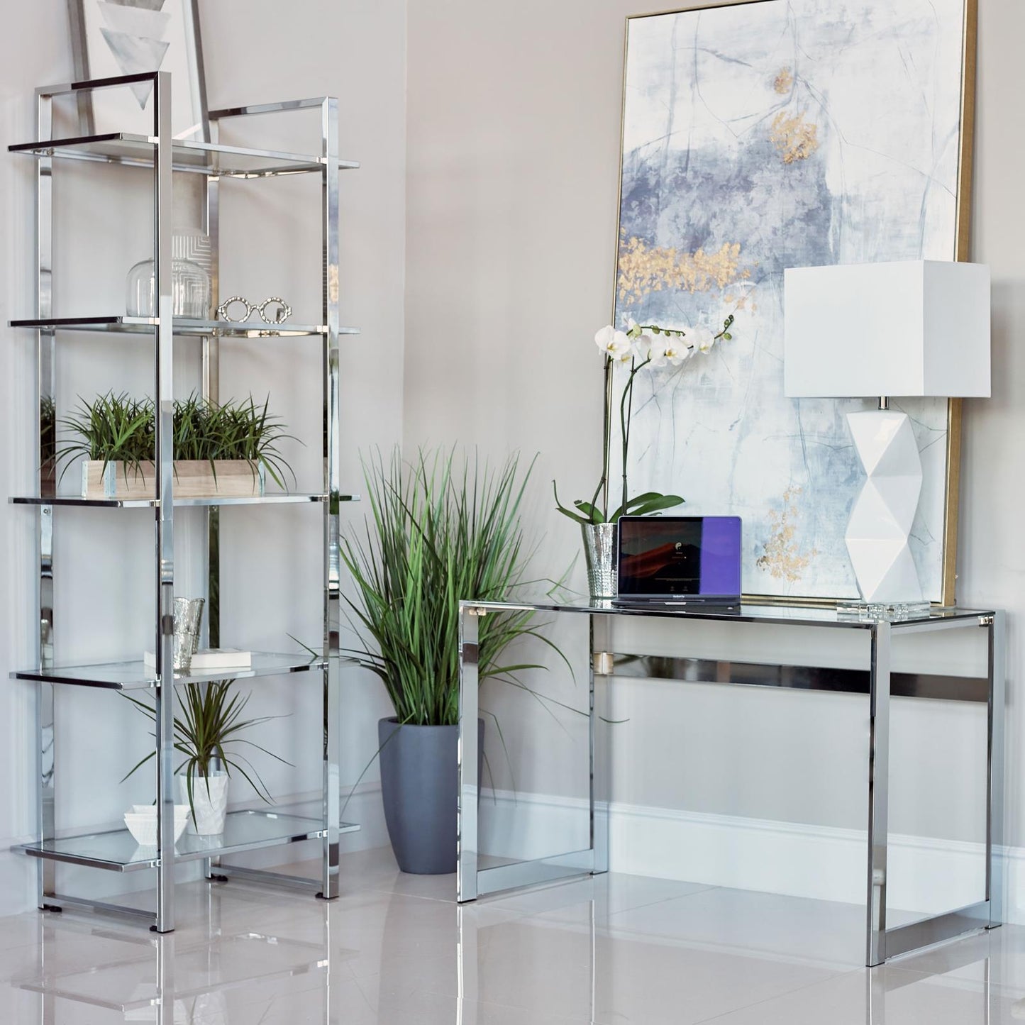 Hartford Chrome Glass Top Writing Desk - 800746 - Luna Furniture - Dallas Store