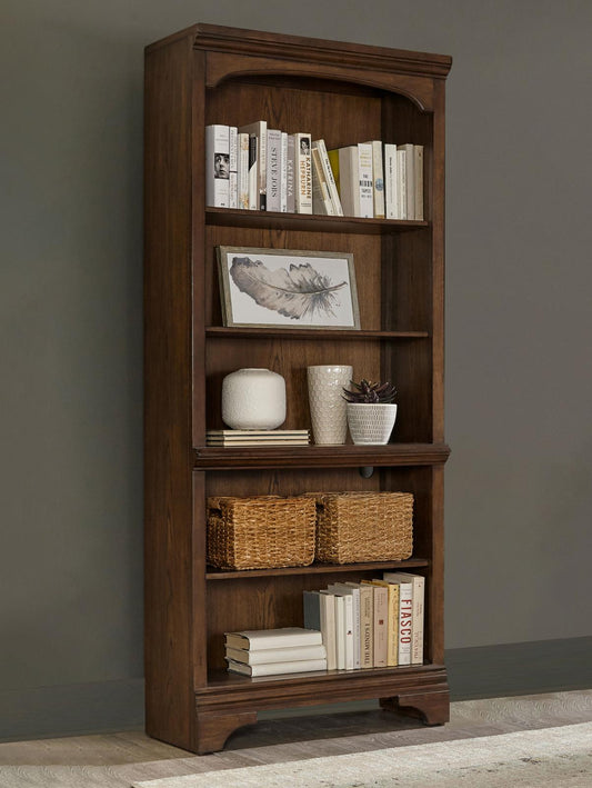 Hartshill Burnished Oak 5-Shelf Bookcase - 881285 - Luna Furniture - Dallas Store