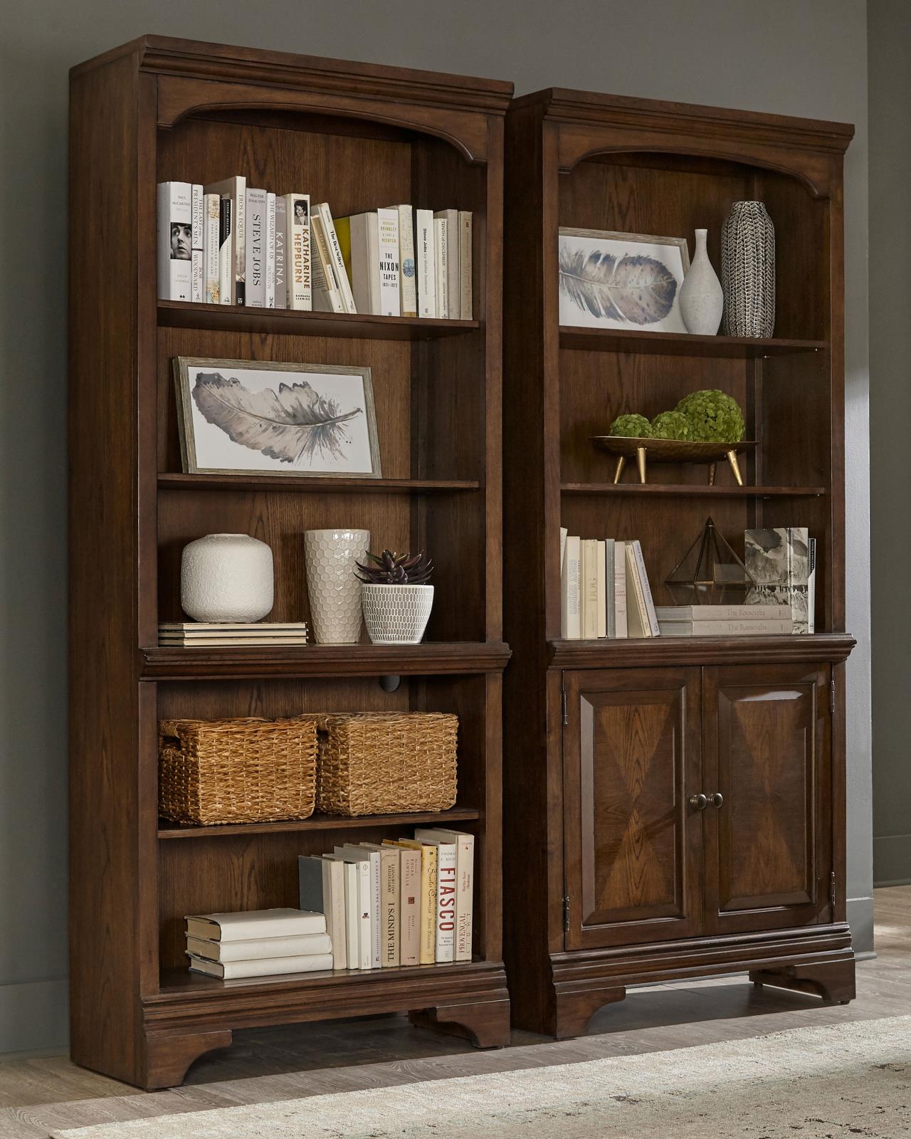 Hartshill Burnished Oak 5-Shelf Bookcase - 881285 - Luna Furniture - Dallas Store