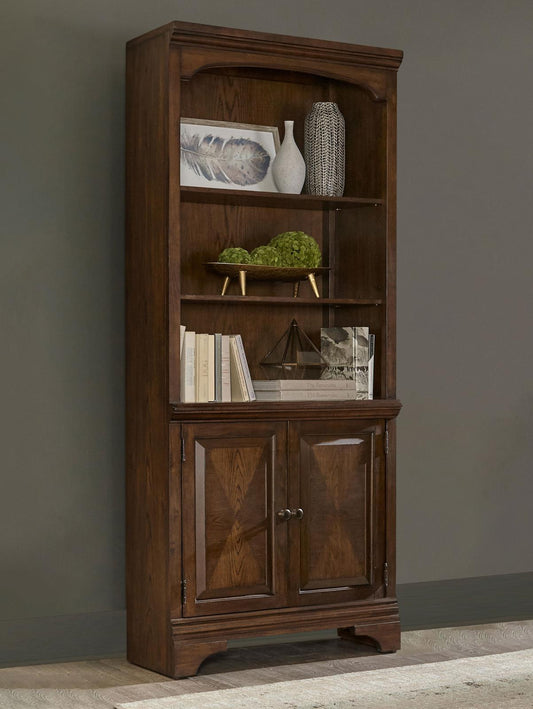 Hartshill Burnished Oak Bookcase with Cabinet - 881286 - Luna Furniture - Dallas Store
