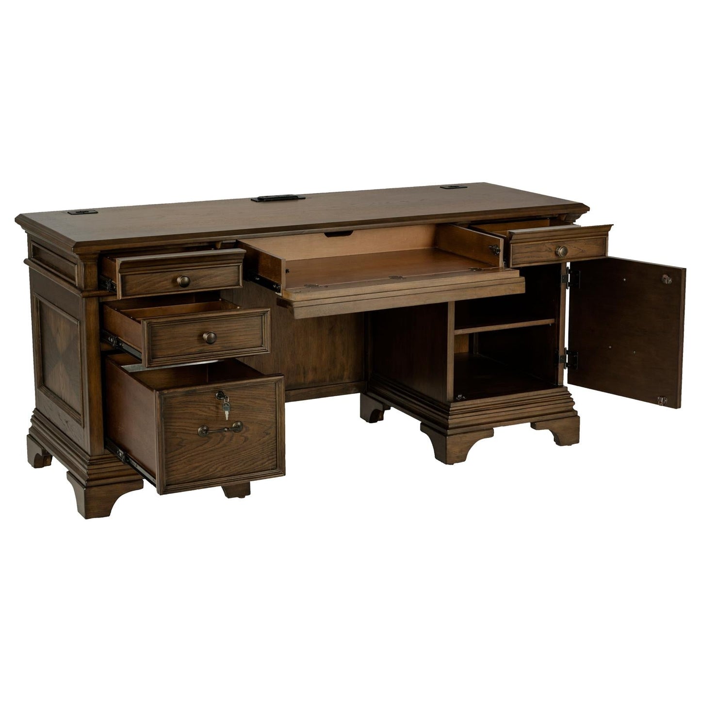 Hartshill Burnished Oak Credenza with Power Outlet - 881282 - Luna Furniture - Dallas Store