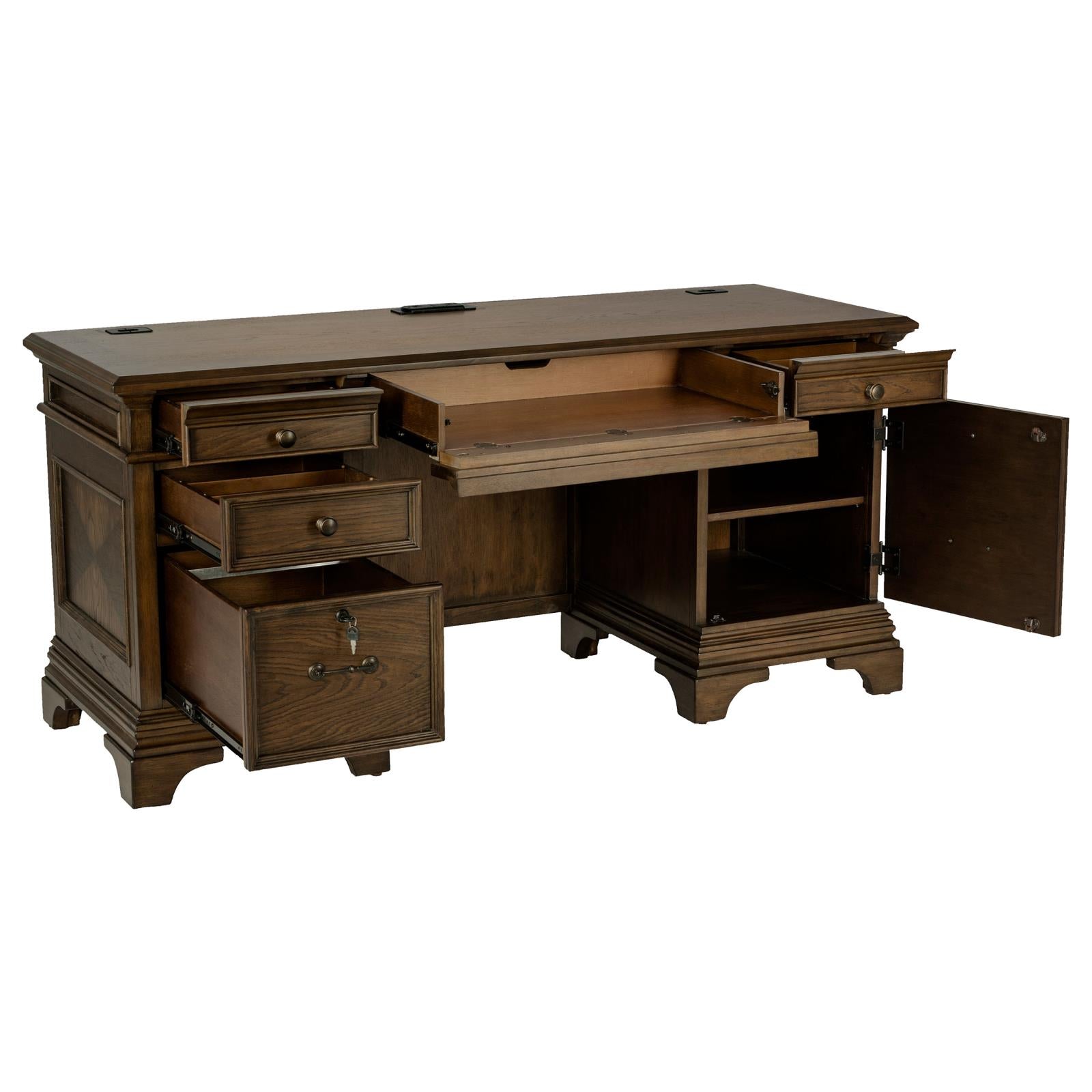 Hartshill Burnished Oak Credenza with Power Outlet - 881282 - Luna Furniture - Dallas Store
