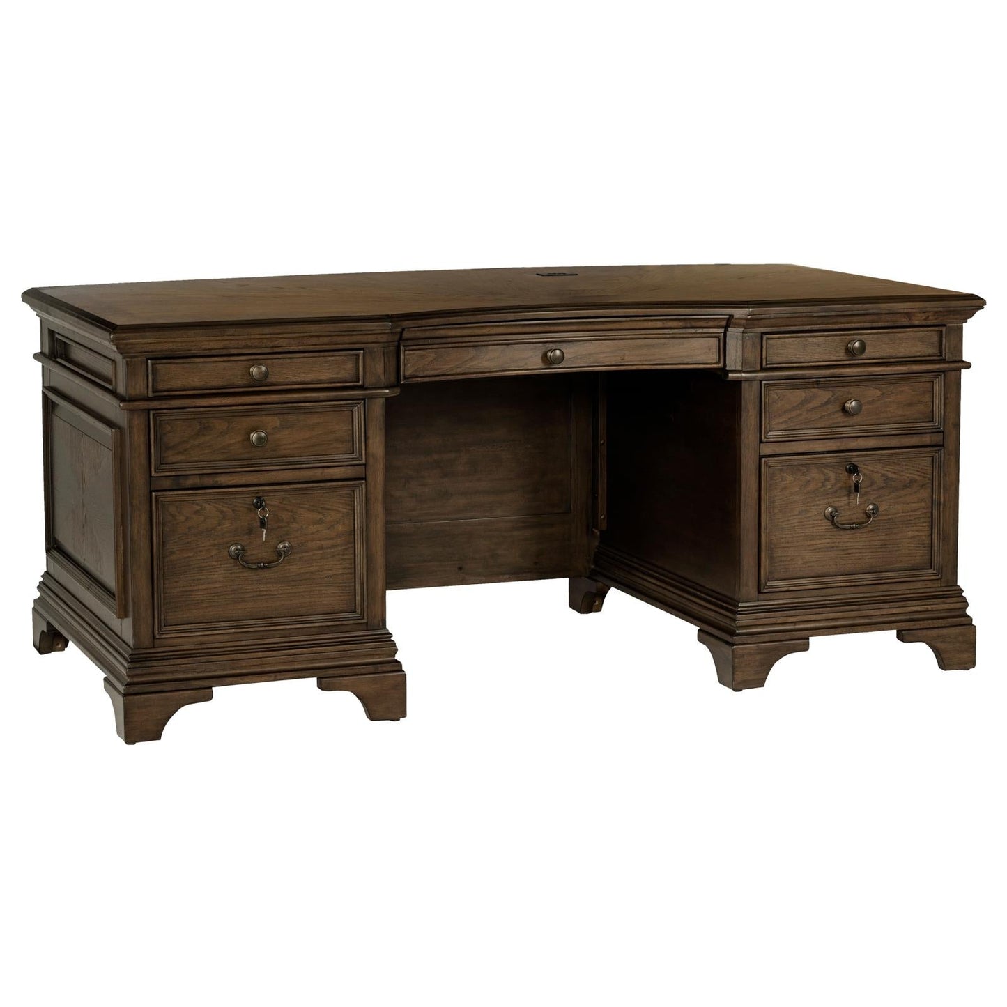 Hartshill Burnished Oak Executive Desk with File Cabinets - 881281 - Luna Furniture - Dallas Store
