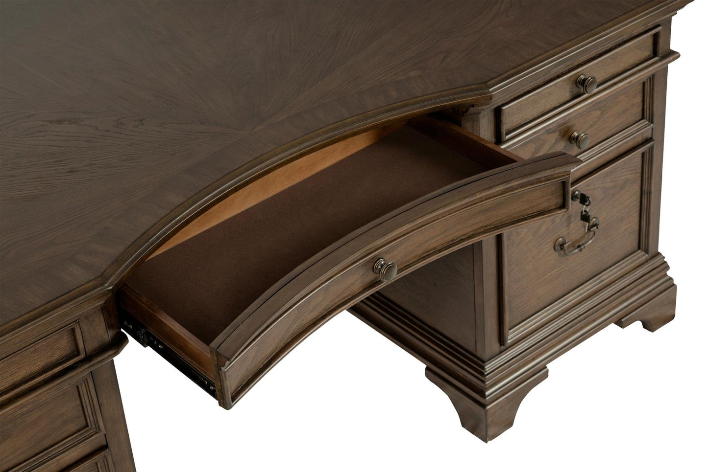 Hartshill Burnished Oak Executive Desk with File Cabinets - 881281 - Luna Furniture - Dallas Store