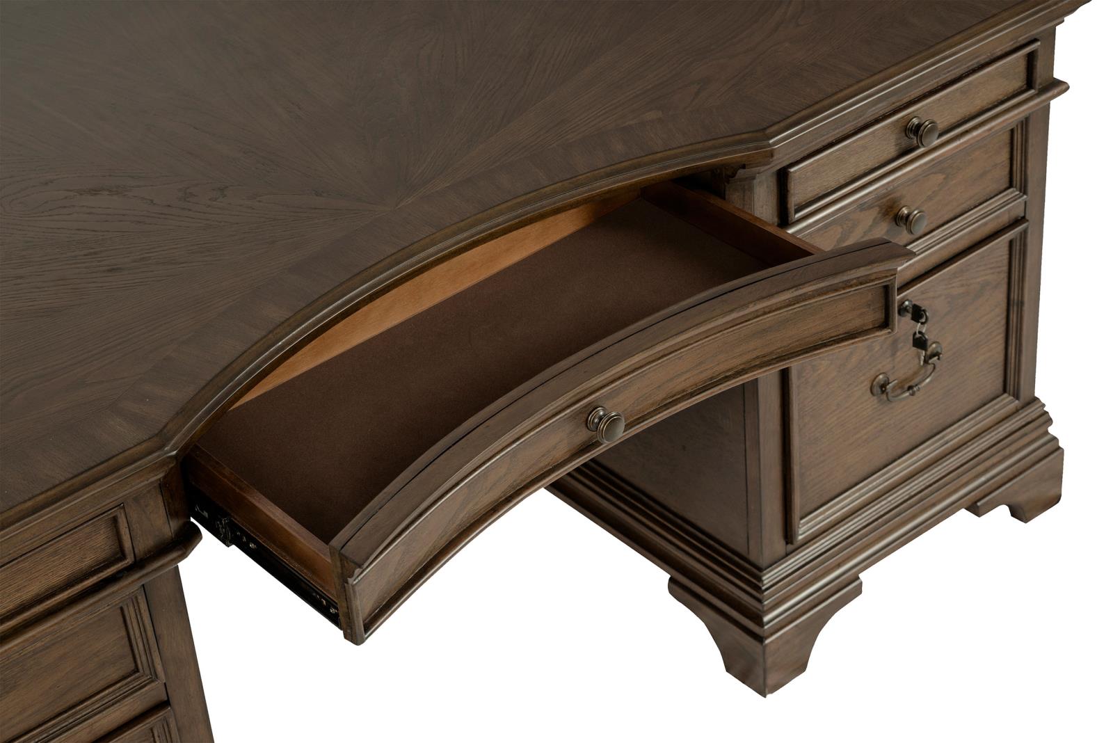 Hartshill Burnished Oak Executive Desk with File Cabinets - 881281 - Luna Furniture - Dallas Store