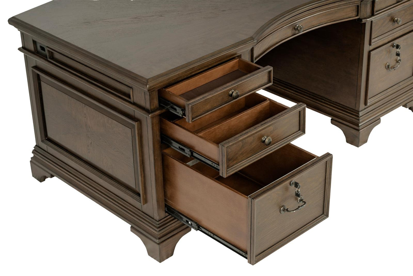 Hartshill Burnished Oak Executive Desk with File Cabinets - 881281 - Luna Furniture - Dallas Store