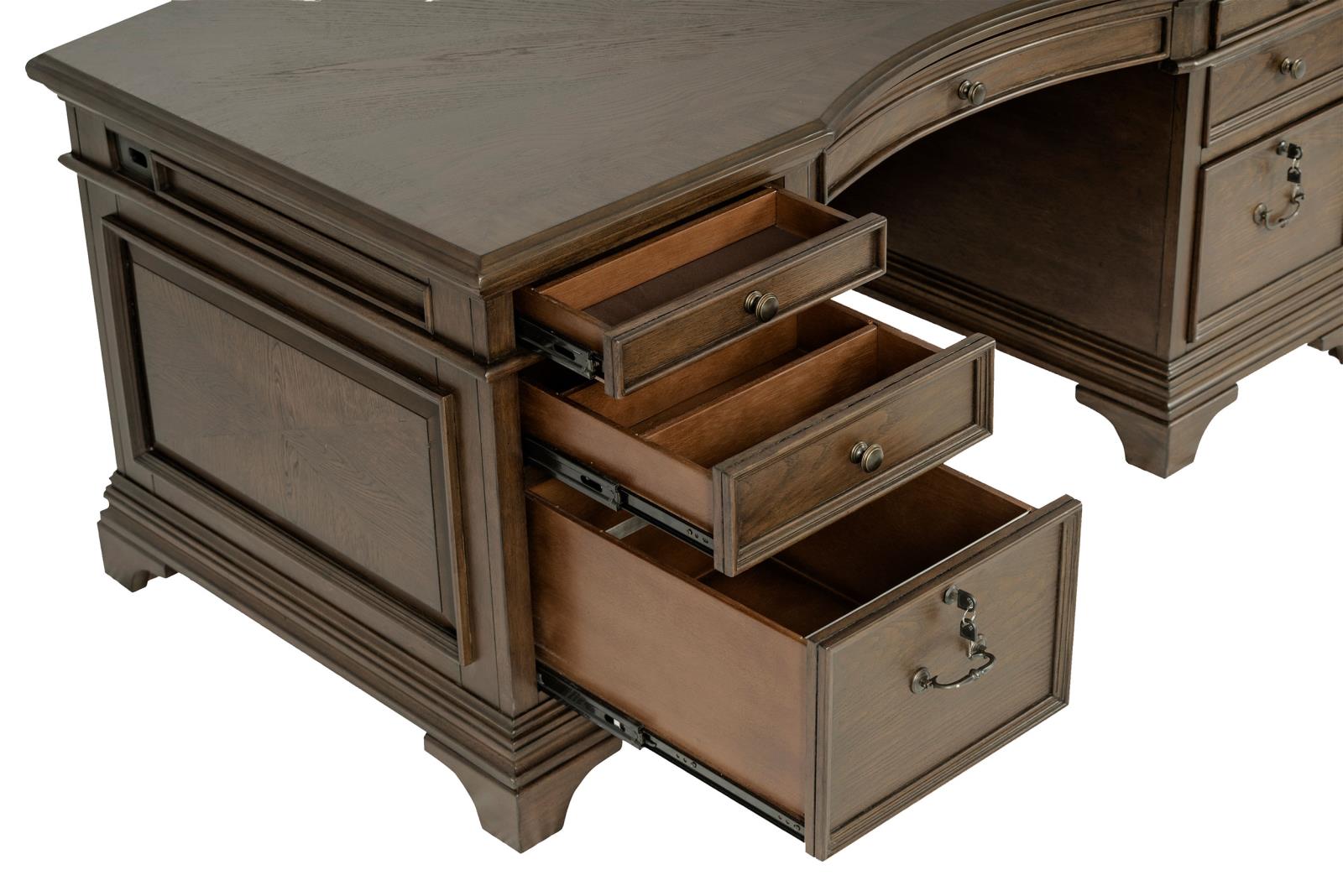 Hartshill Burnished Oak Executive Desk with File Cabinets - 881281 - Luna Furniture - Dallas Store
