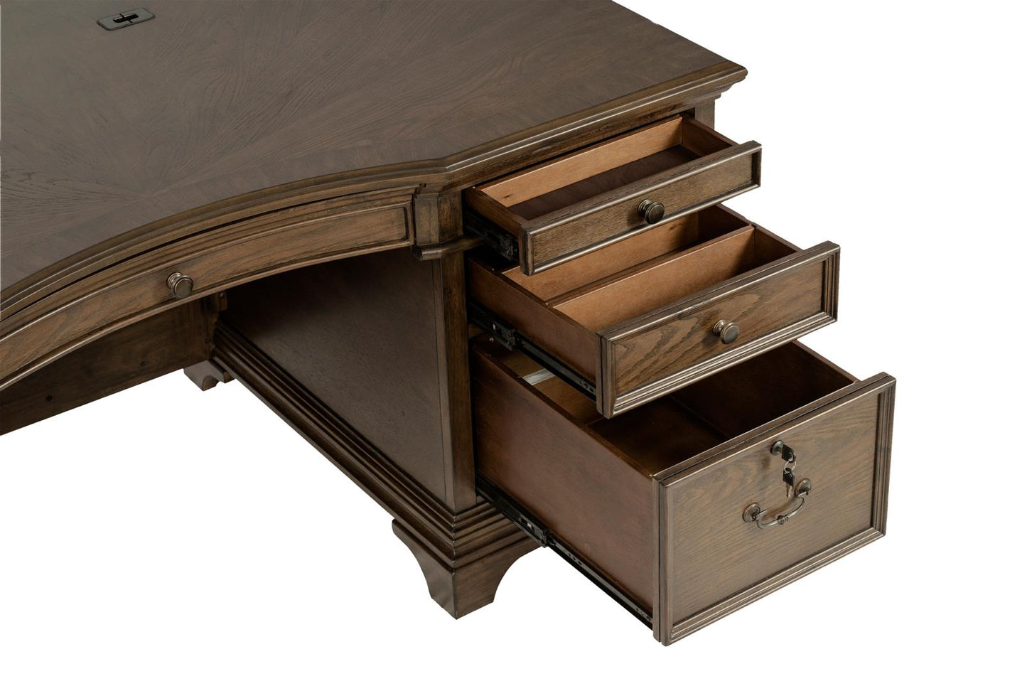 Hartshill Burnished Oak Executive Desk with File Cabinets - 881281 - Luna Furniture - Dallas Store