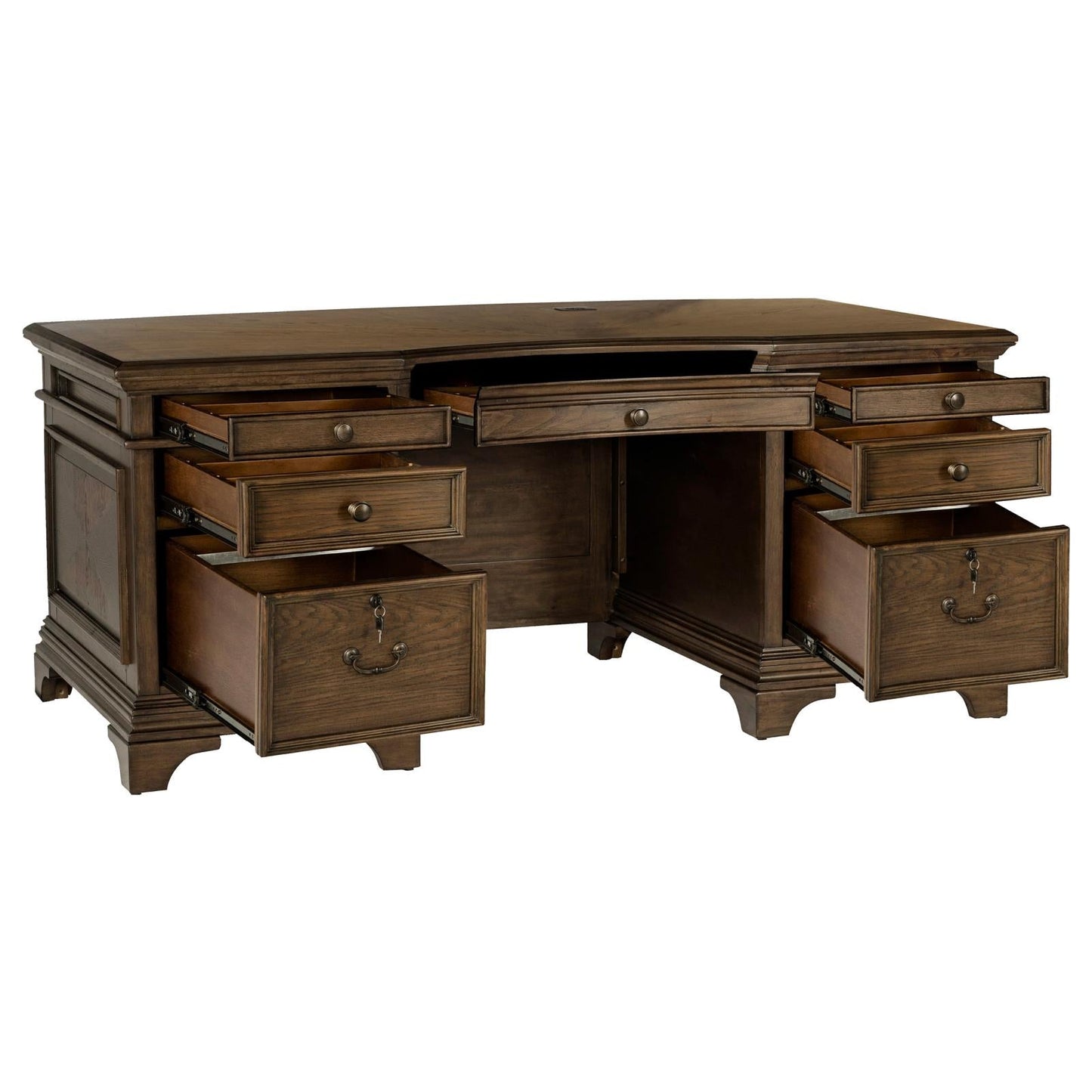 Hartshill Burnished Oak Executive Desk with File Cabinets - 881281 - Luna Furniture - Dallas Store
